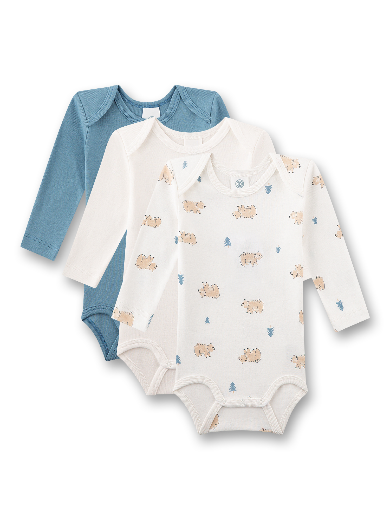 Baby-Body, Langarm-Bodysuit, Weiß mit Muster, Blau, Kleidungslayer