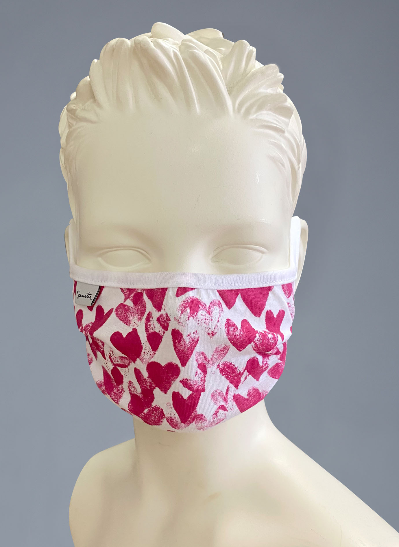 Wiederverwendbare Mund-Nasen-Maske Mädchen Doppelpack Weiß Herzchen-Allover