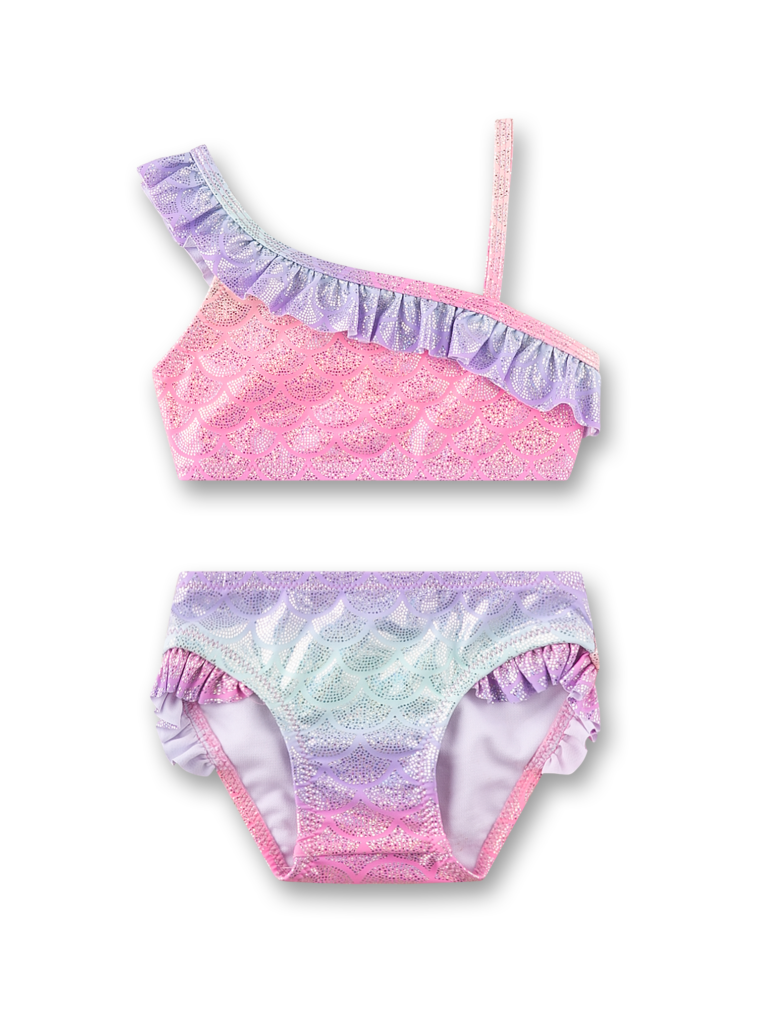 Bikini, Zweiteilig, Meeresgrün-Verlauf, Rüsche, Spitzenmuster