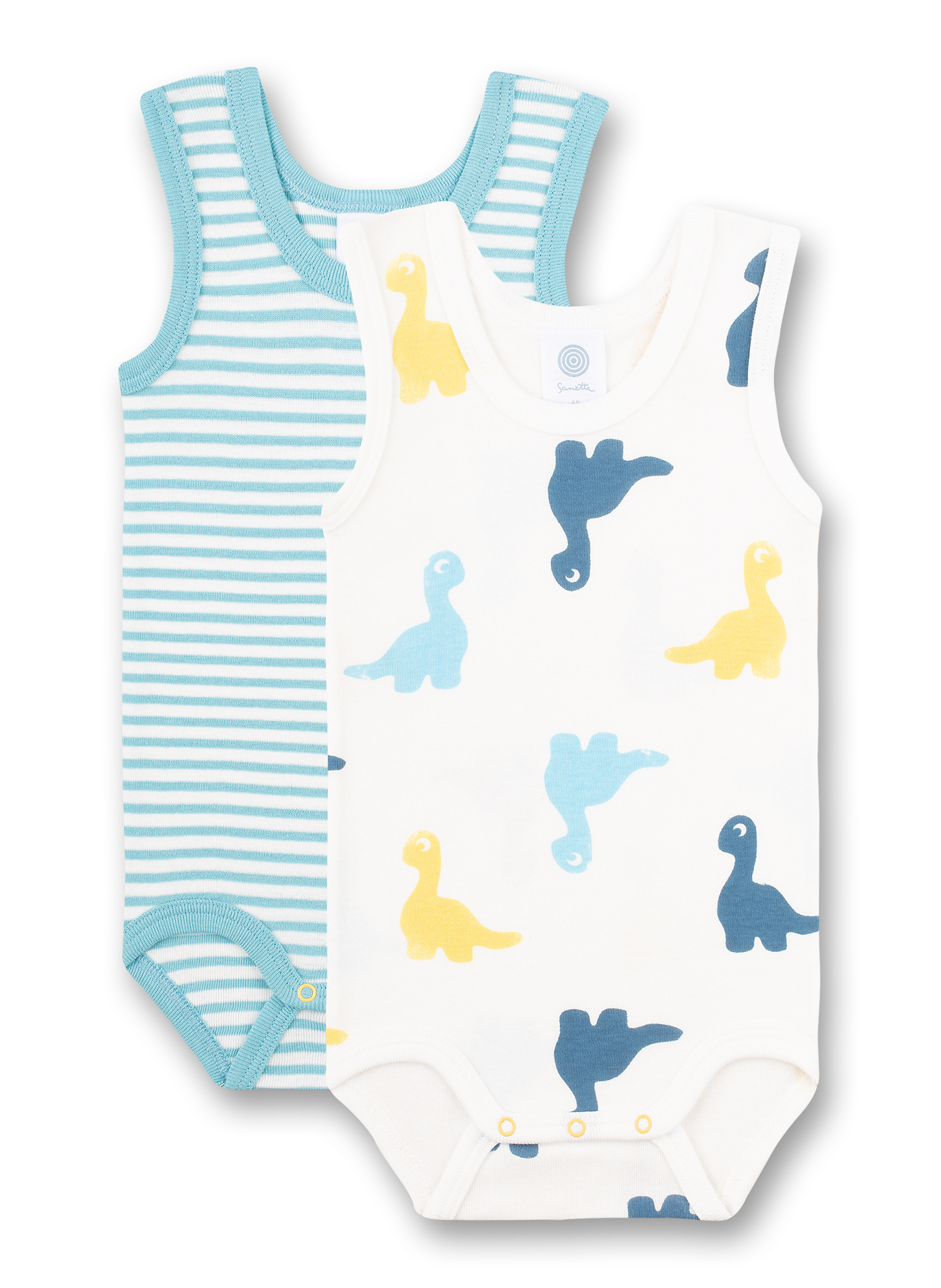 Body ärmellos (Doppelpack) Weiß und Blau Ringel Dino Party