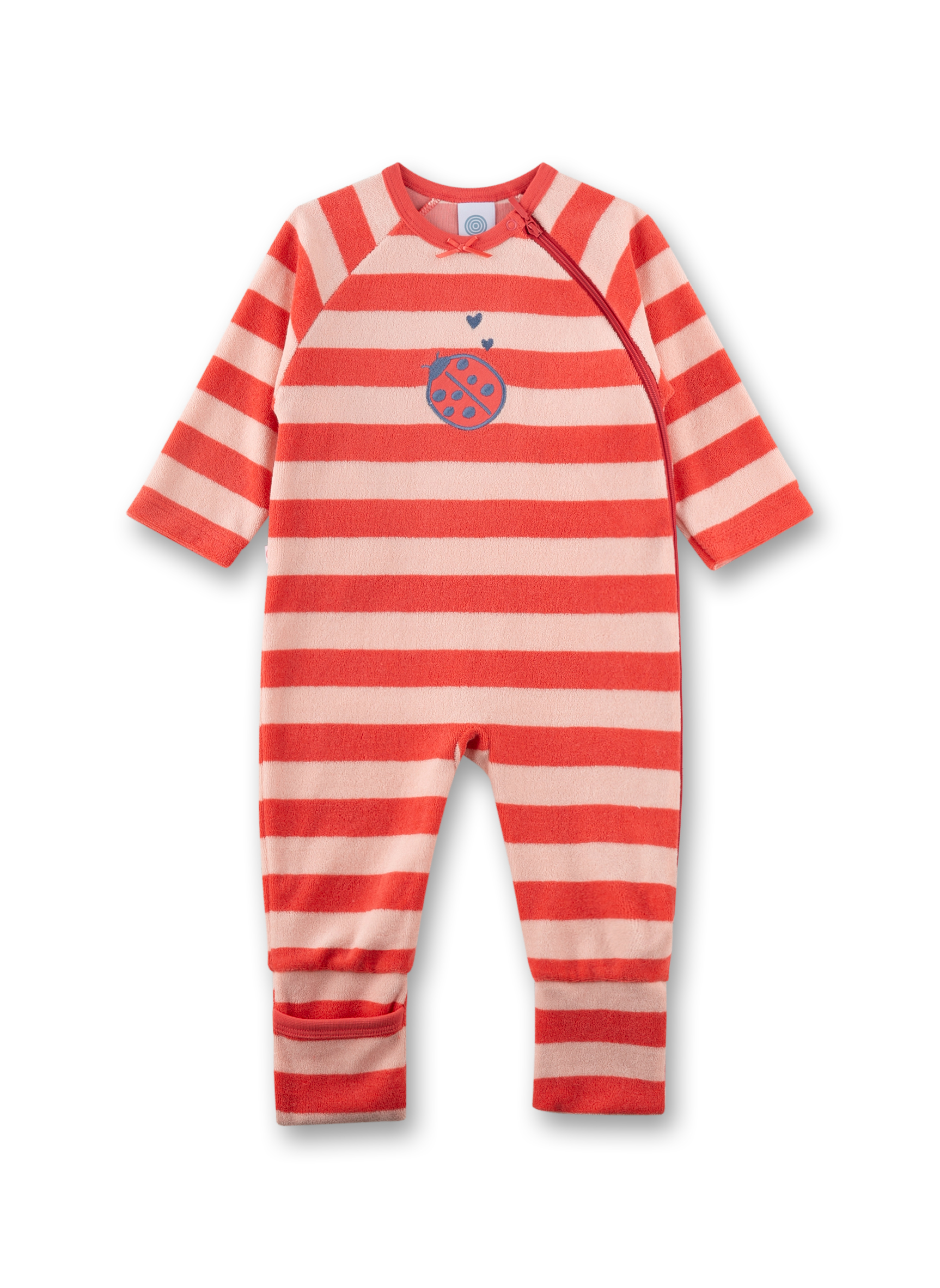 Baby-Strampler rot Marienkäfer/Ringel aus Frottee