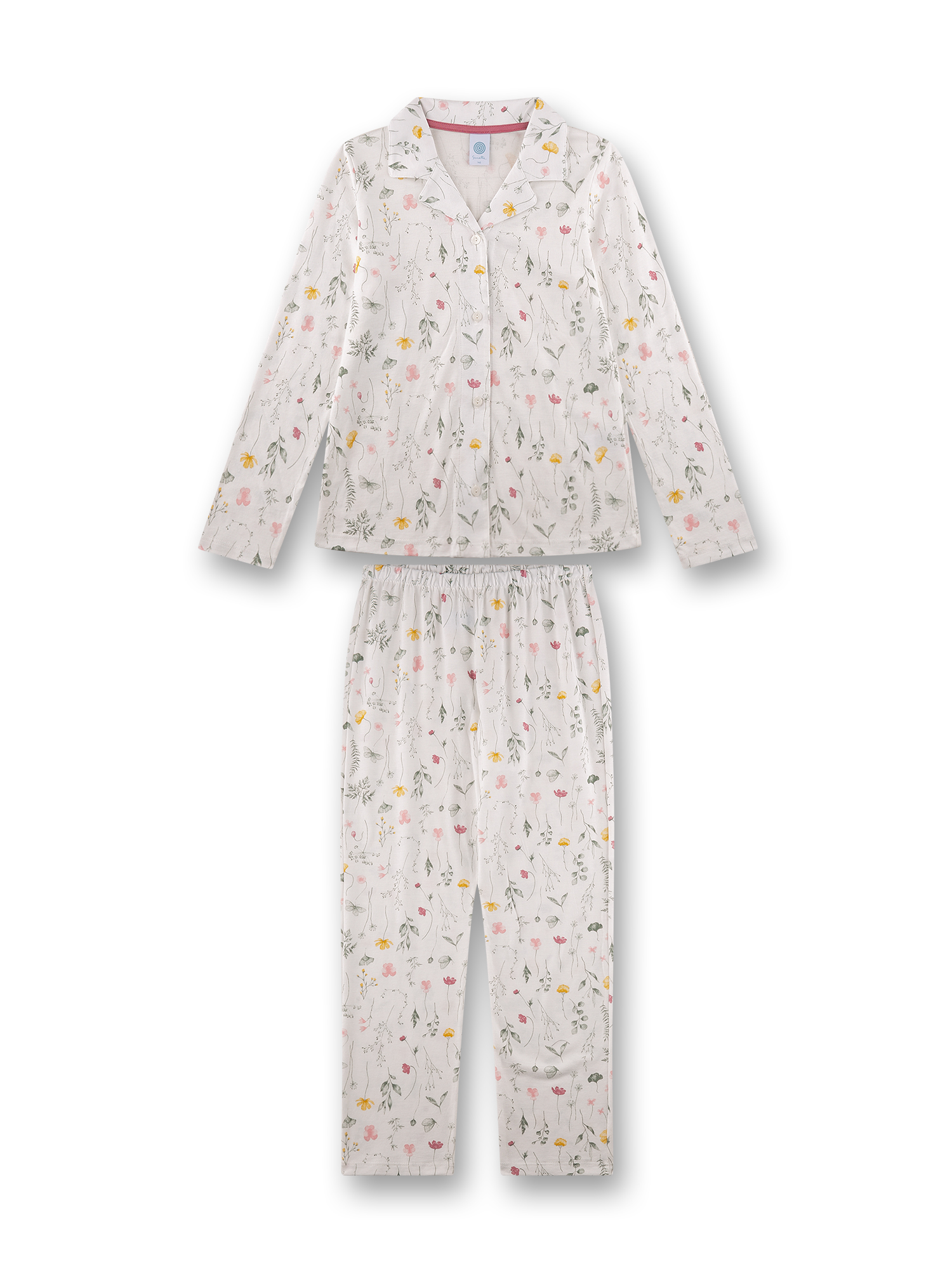 Mädchen-Pyjama lang offwhite Blumen