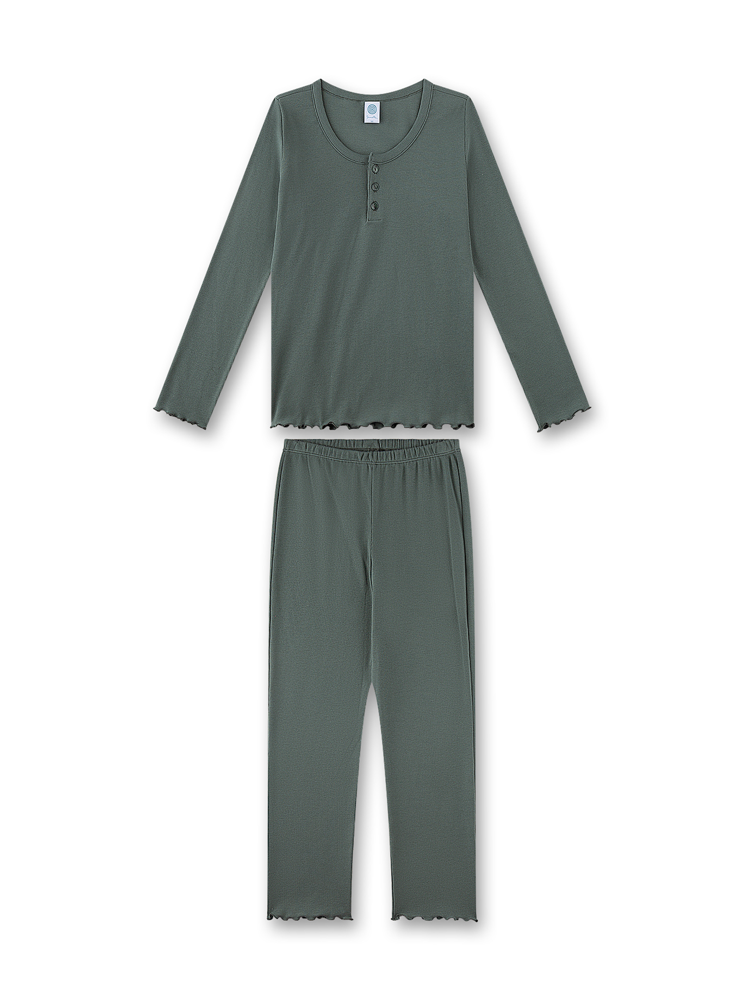 Lässiges Oberteil, Henley, Langarmshirt, Pajama-Set, Unifarben, Loungewear