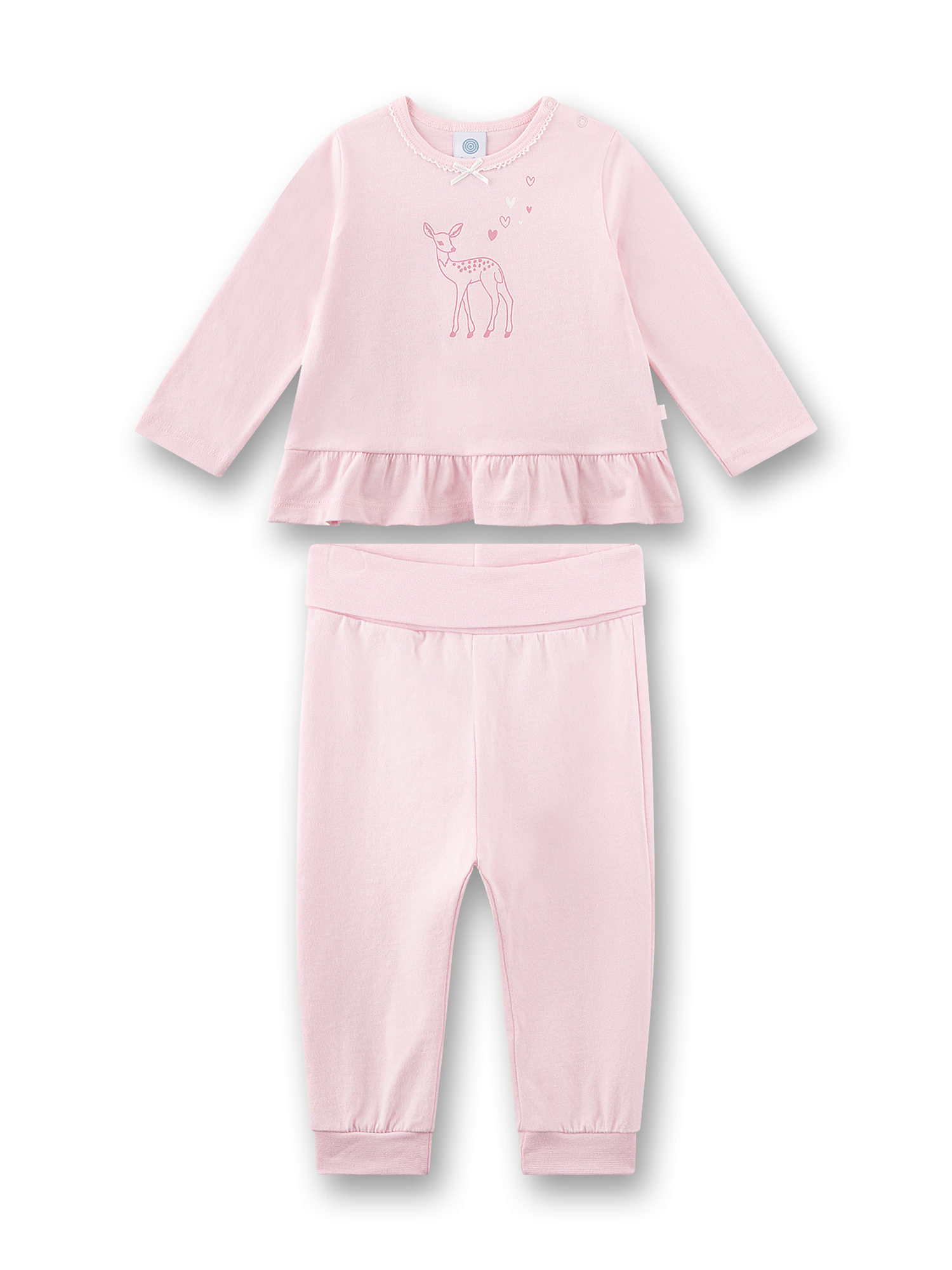 Kindershirt, Rundhalsausschnitt, Rosa, Langarm, Dekor-Deer