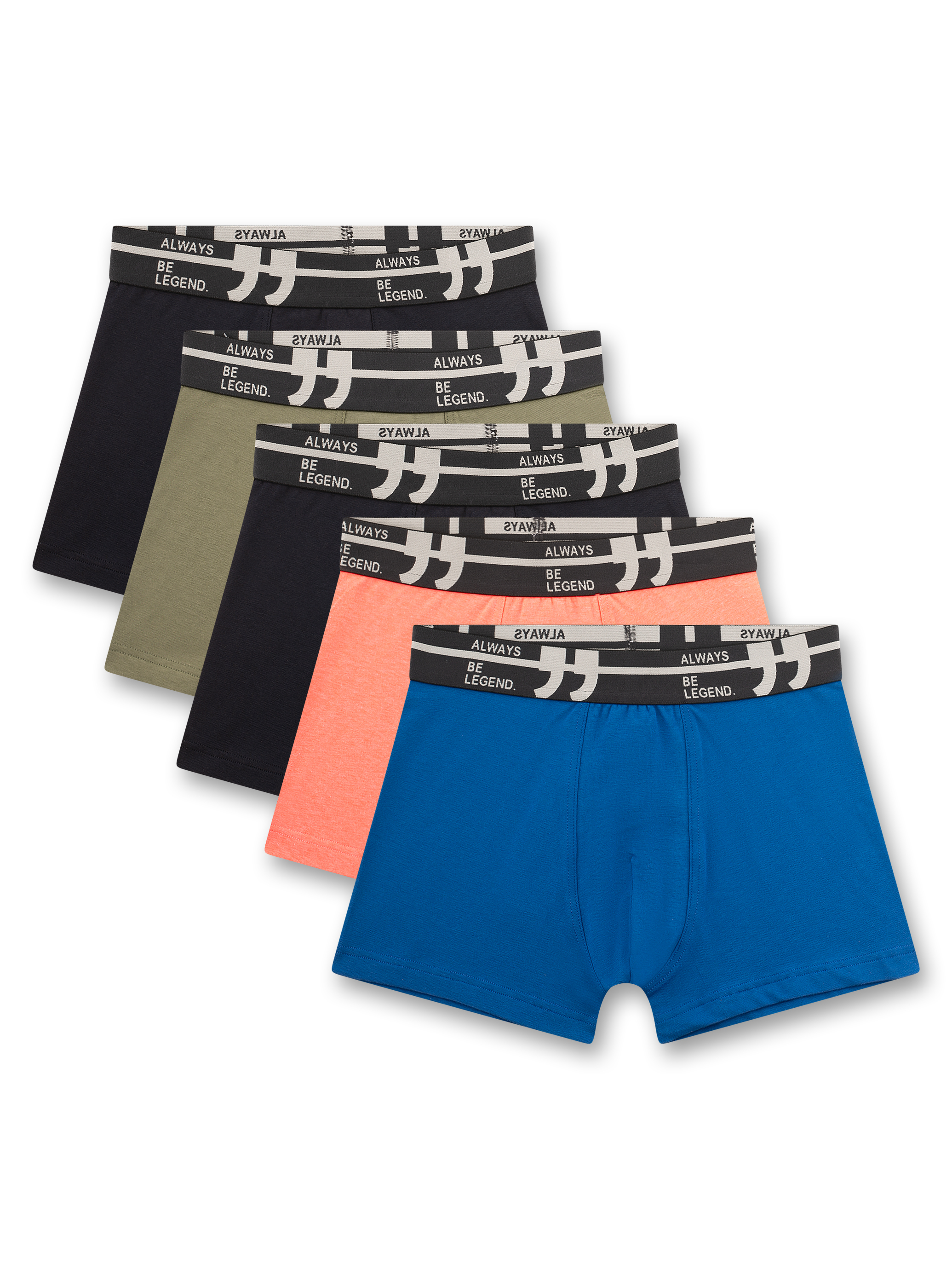 Jungen Hipshorts (5er-Pack) blau, olivgrün & koralle 