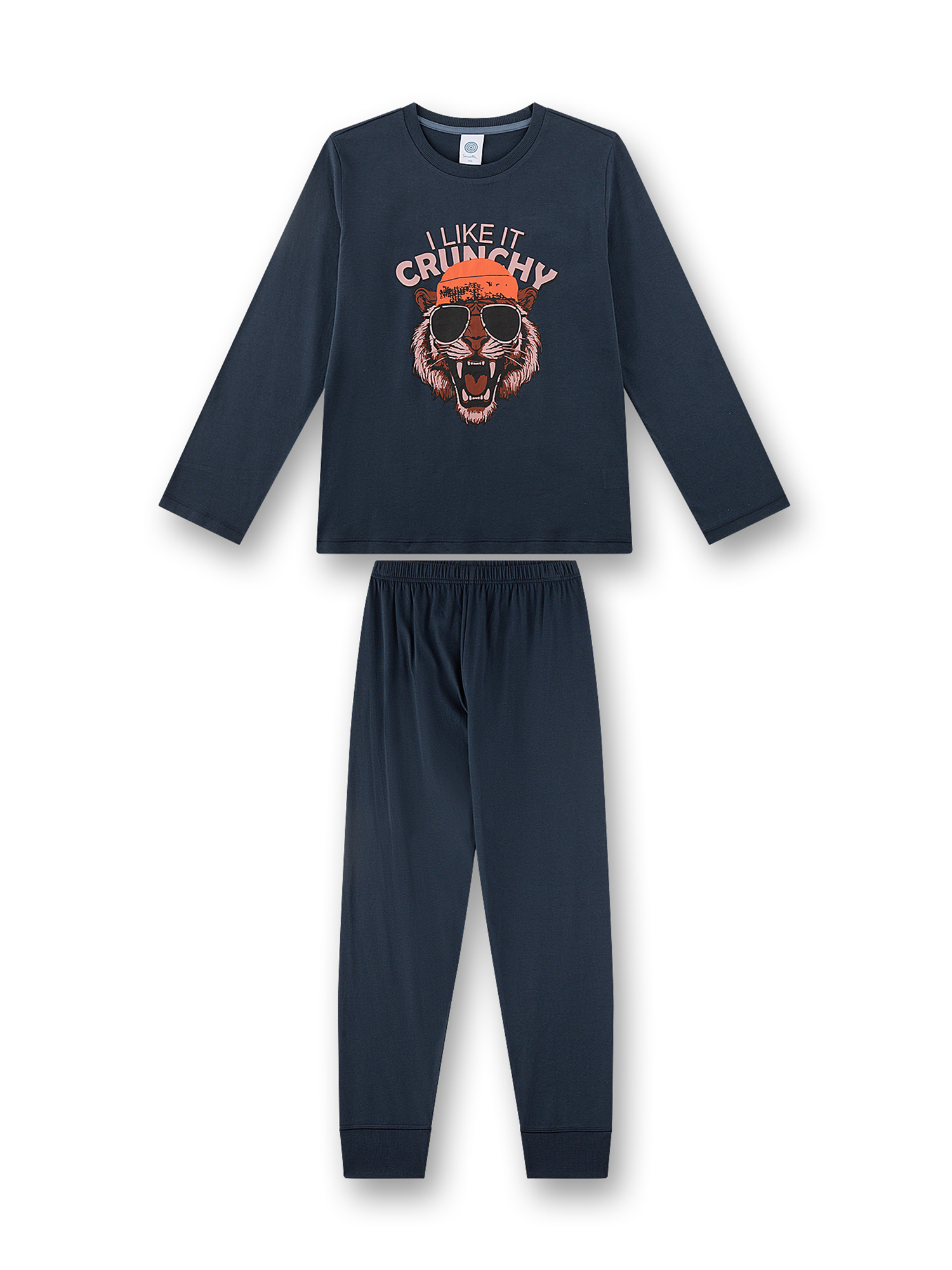 Pyjama, Langarmshirt, Tiger-Grafik, Rundhals, Dunkelblau