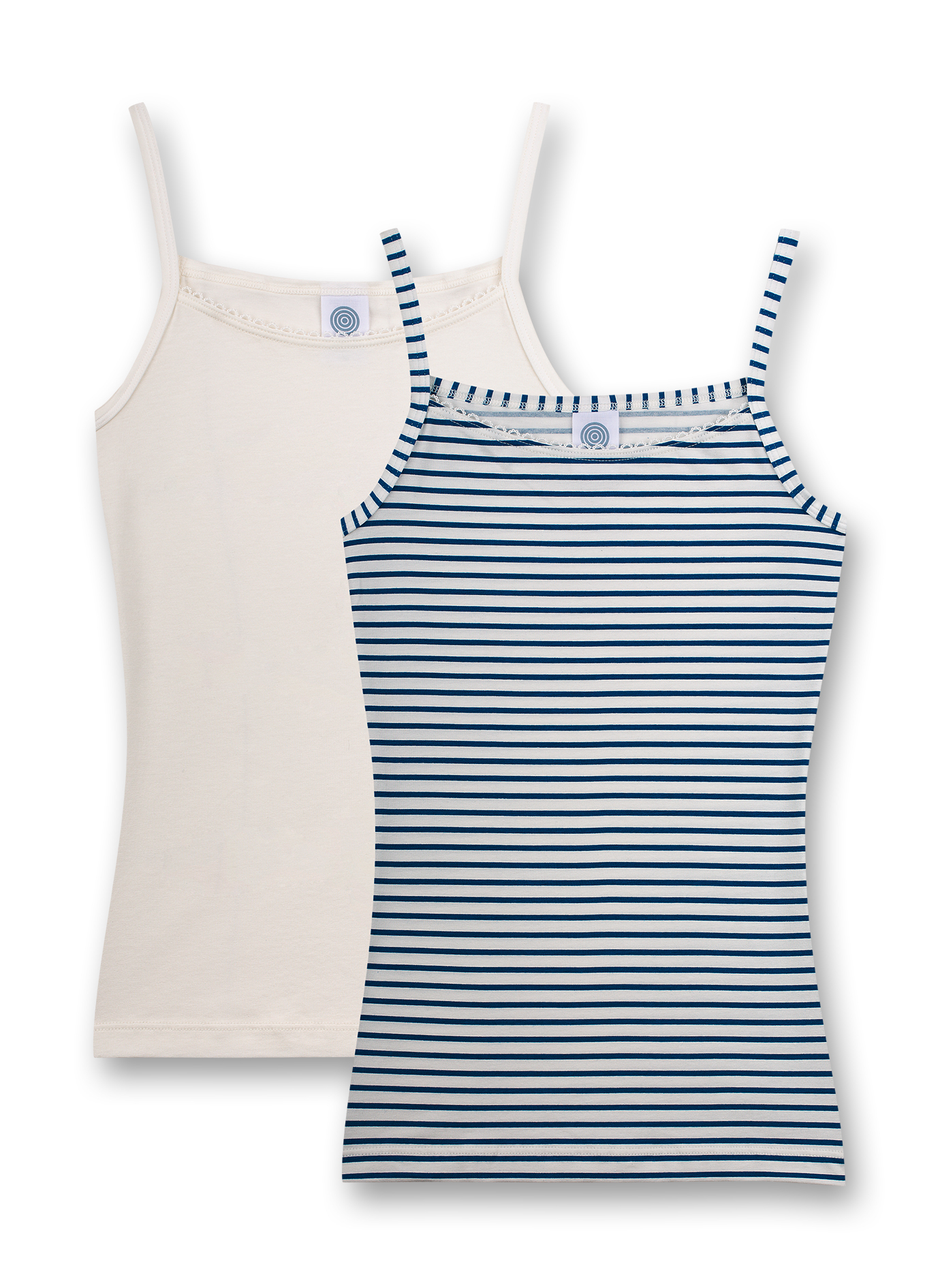 Mädchen-Unterhemd (Doppelpack) Blau geringelt und Weiß