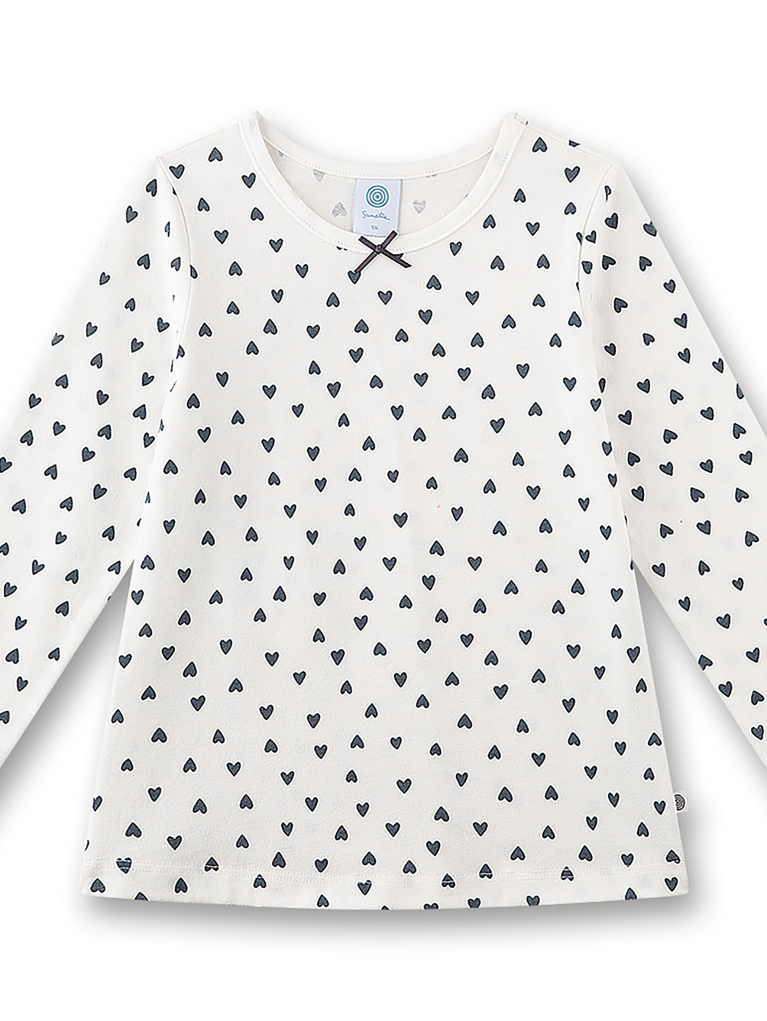 Langarmshirt, Herzenmuster, Weiß, Baumwolle, Kleidung