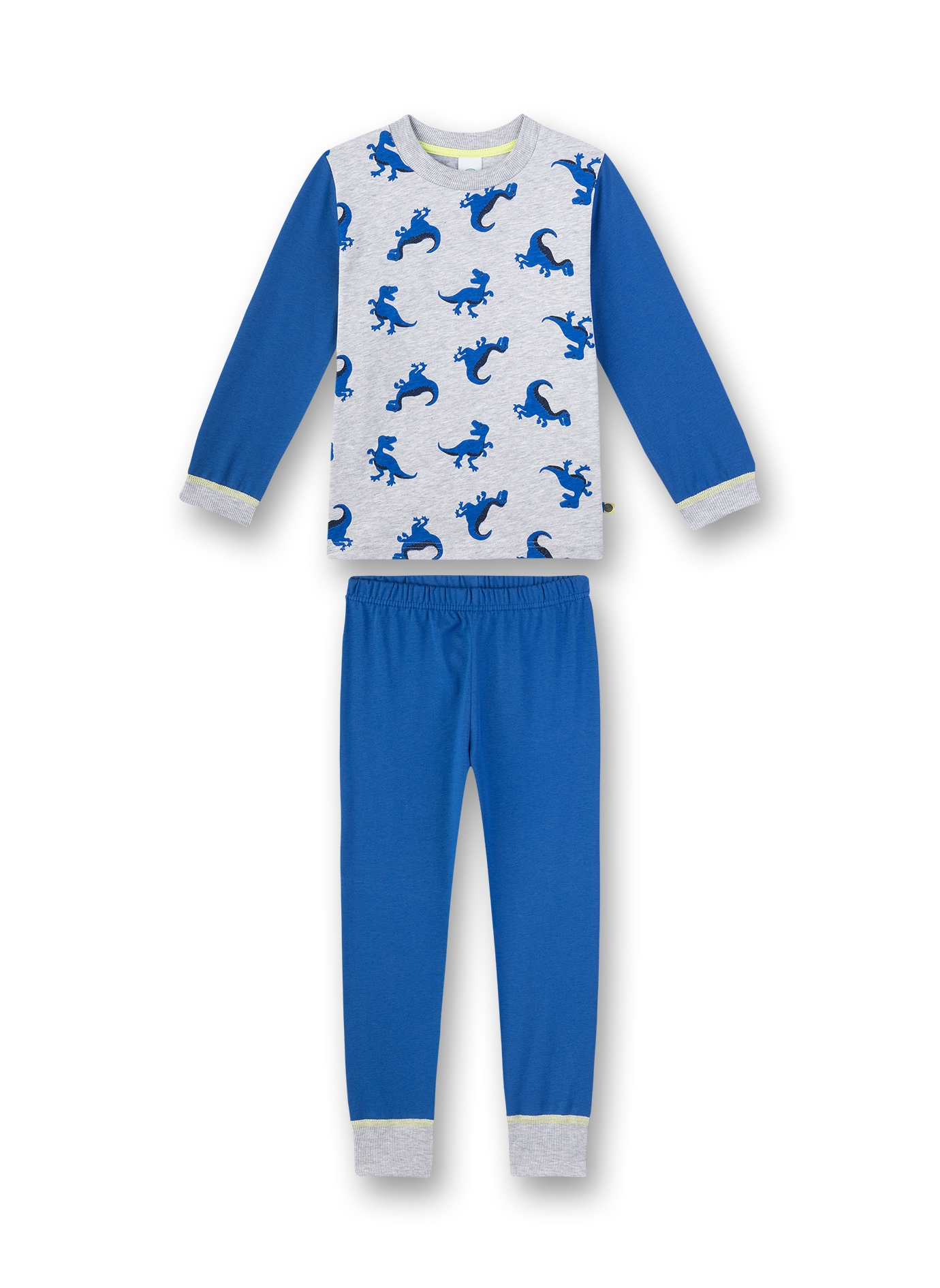 Jungen-Schlafanzug lang Blau-Melange Dino