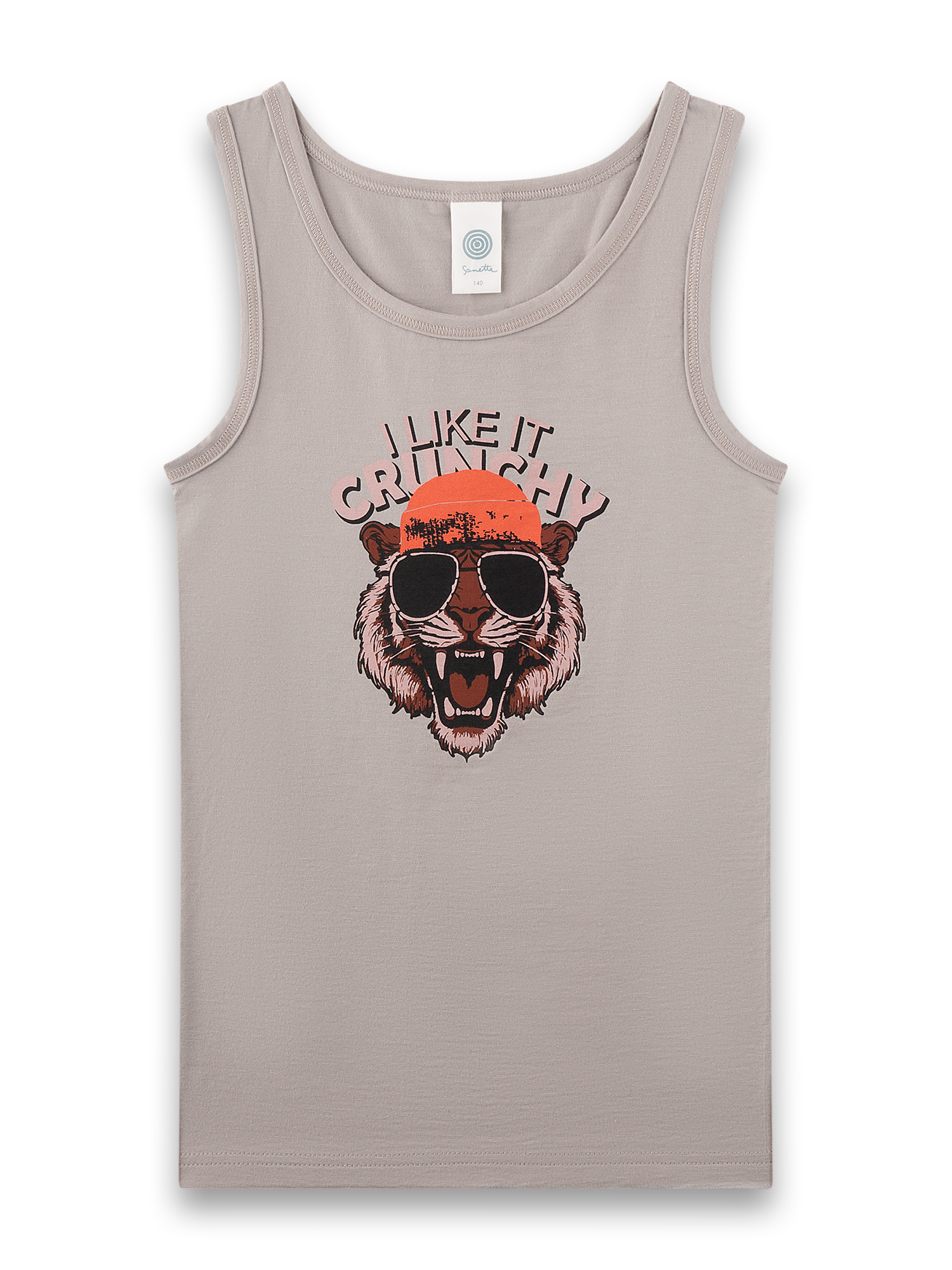 Tanktop, Grafikshirt, Bär-Grafik, Sonnenbrille, Beige