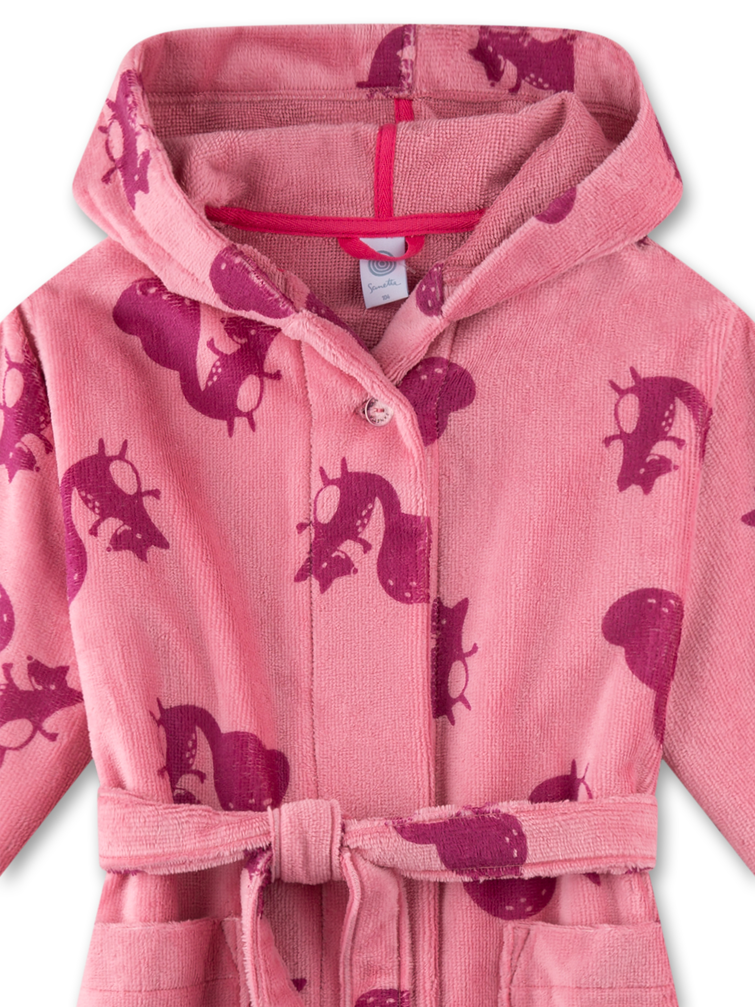Baumwollfleece, Robe, Hoodie, Gürtelschnitt, Rosa