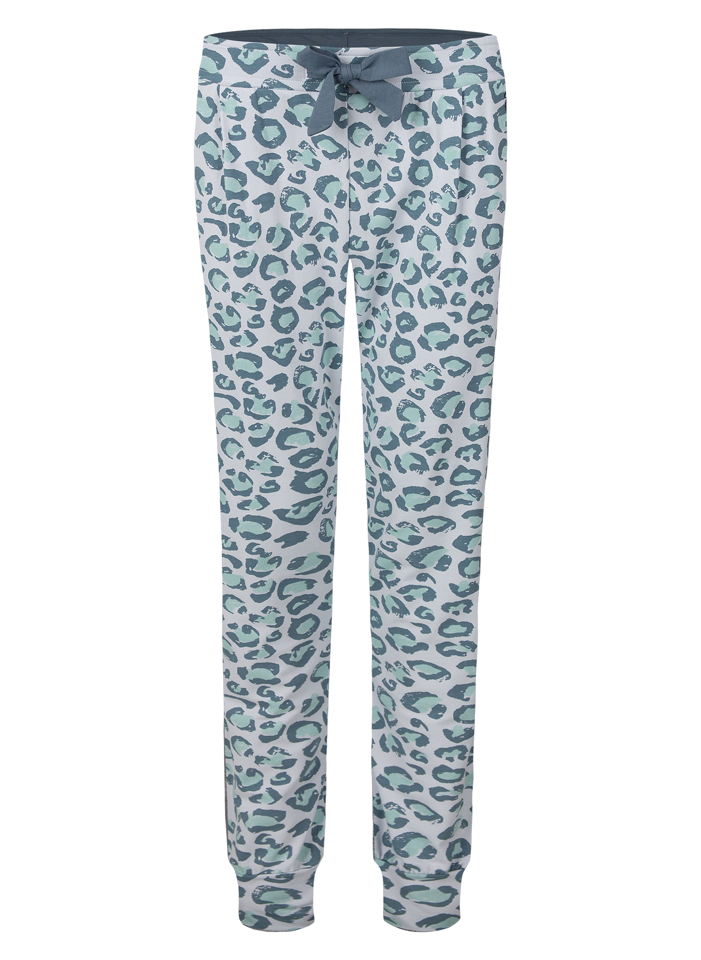 Damen-Schlafhose Hellblau Leo-Print