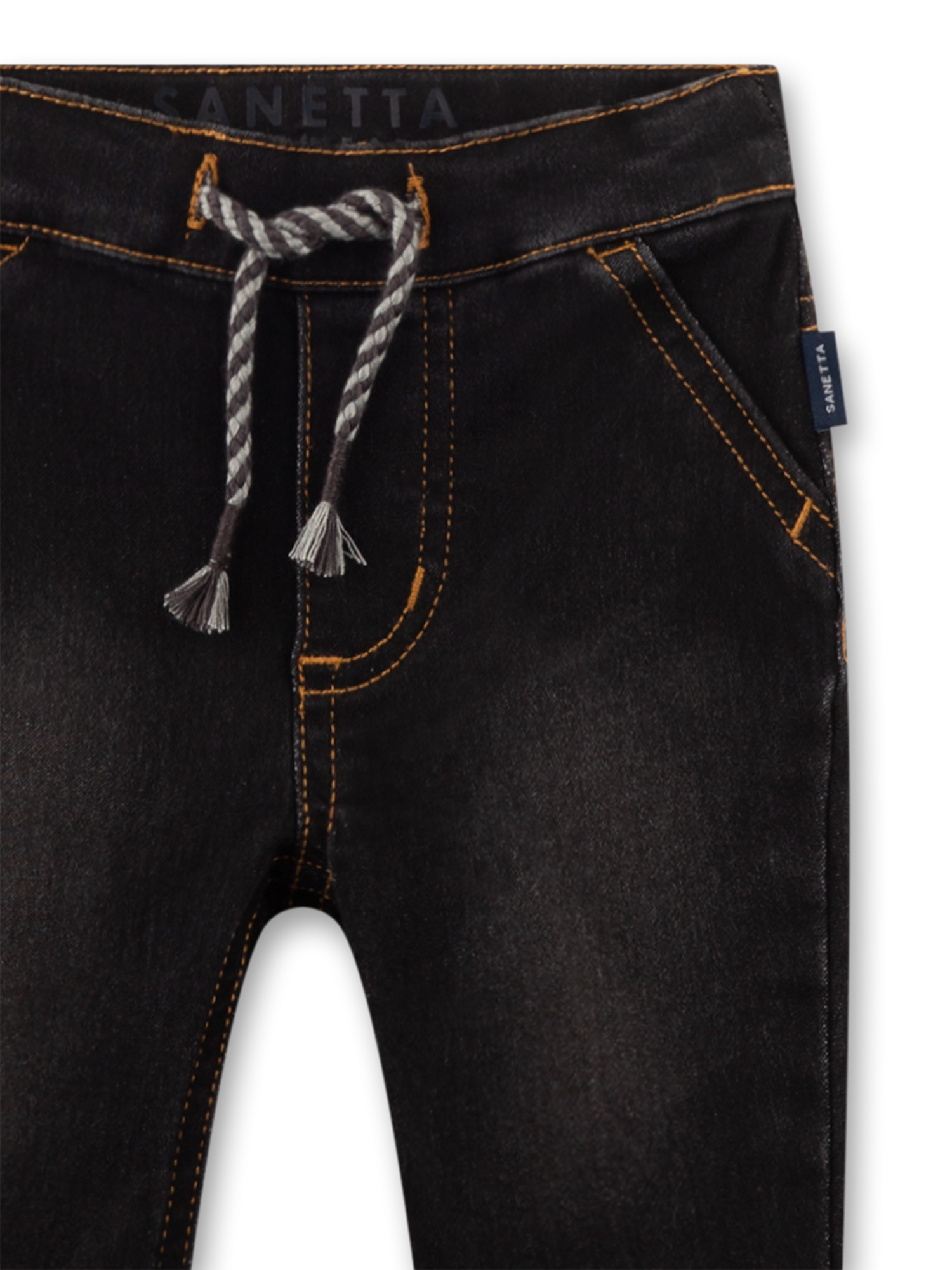 Jeans, Kordelzug, dunkle Waschung, Hose, Tasche/Brusttasche?