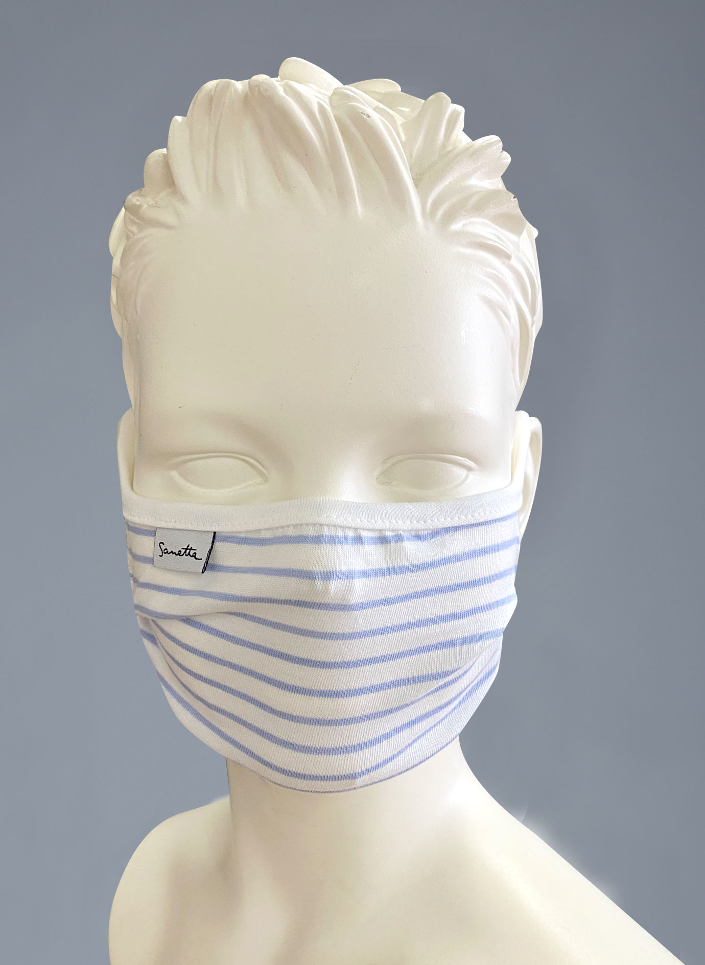 Wiederverwendbare Mund-Nasen-Maske Kinder Dreierpack Hellblau Ringel