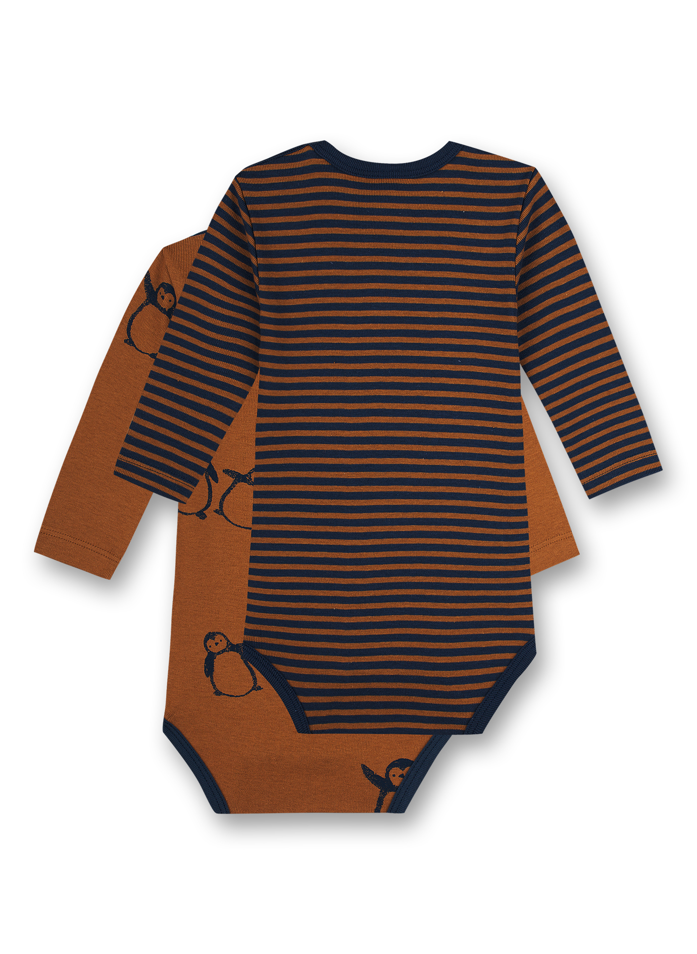 Body langarm (Doppelpack) Braun und Dunkelblau Ringel Pinguin