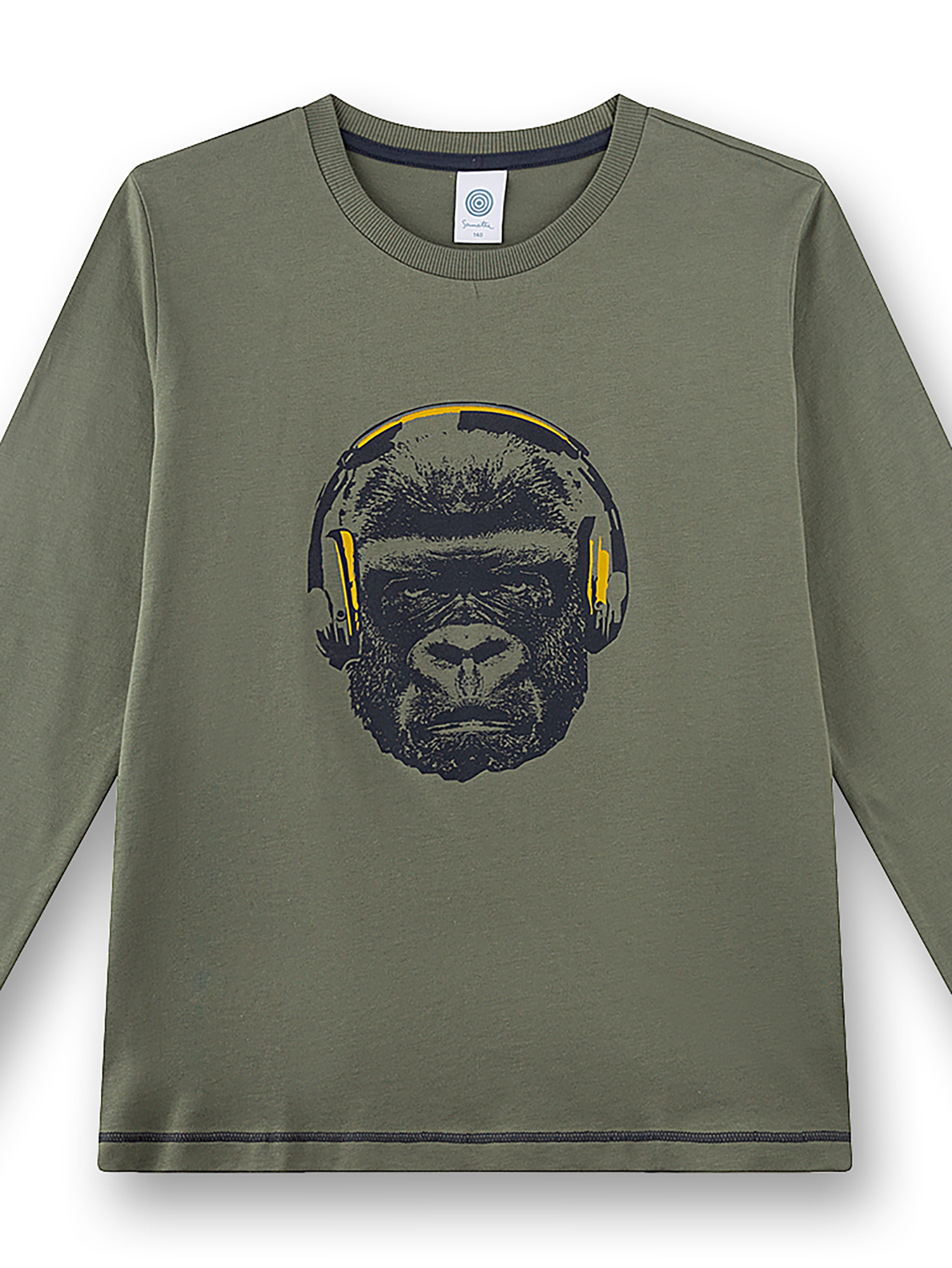 T-Shirt, Longsleeve, Olive, Gorilla graphic, Kopfhörer
