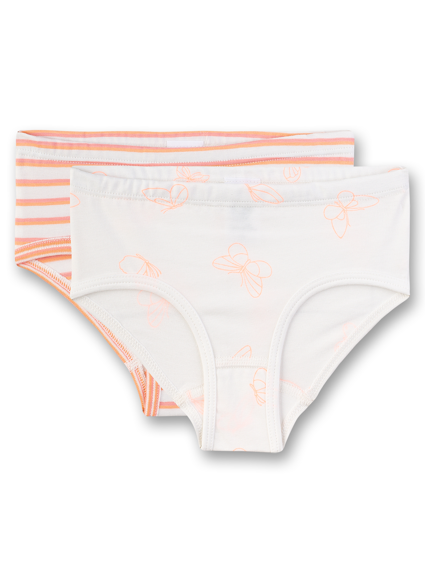 Mädchen-Hüftslip (Doppelpack) Off-White und Orange-geringelt Flamingo Breeze