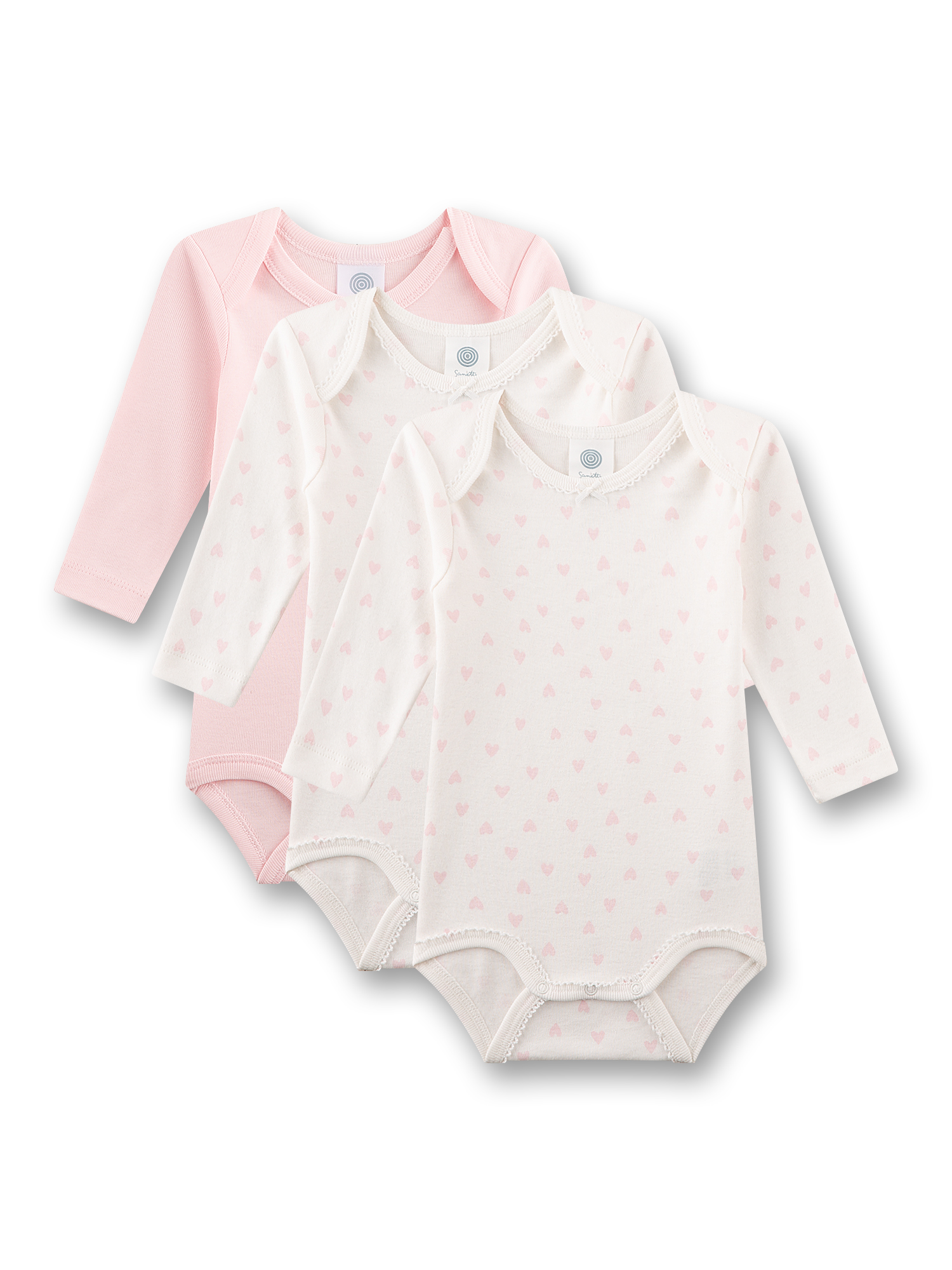 Baby-Bodysuit, Lange Ärmel, Pink, Herz Muster, Dreierpack