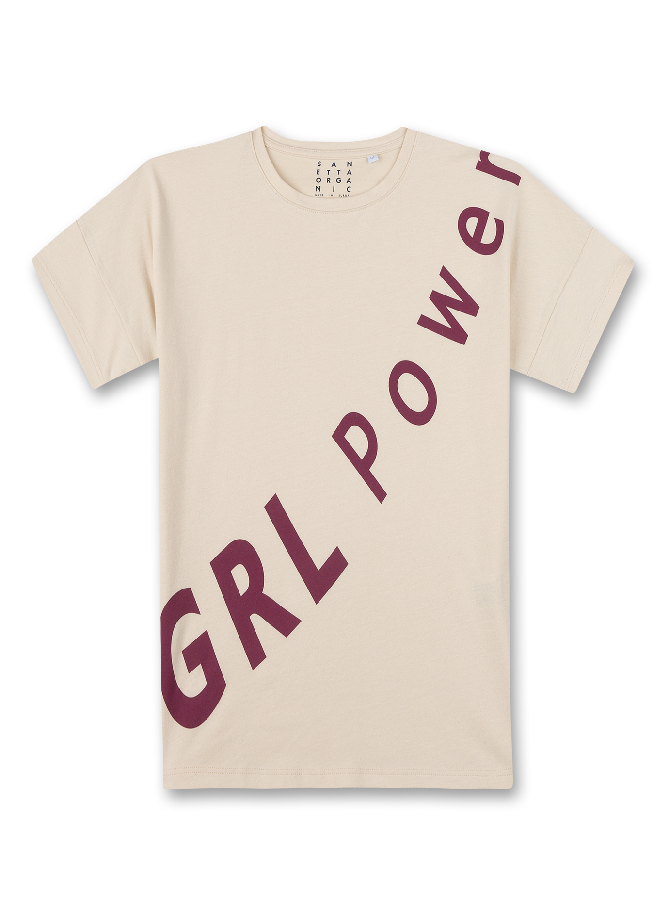 T-Shirt, Beige, Diagonale Schrift, GIRLPOWER, Kurzarm
