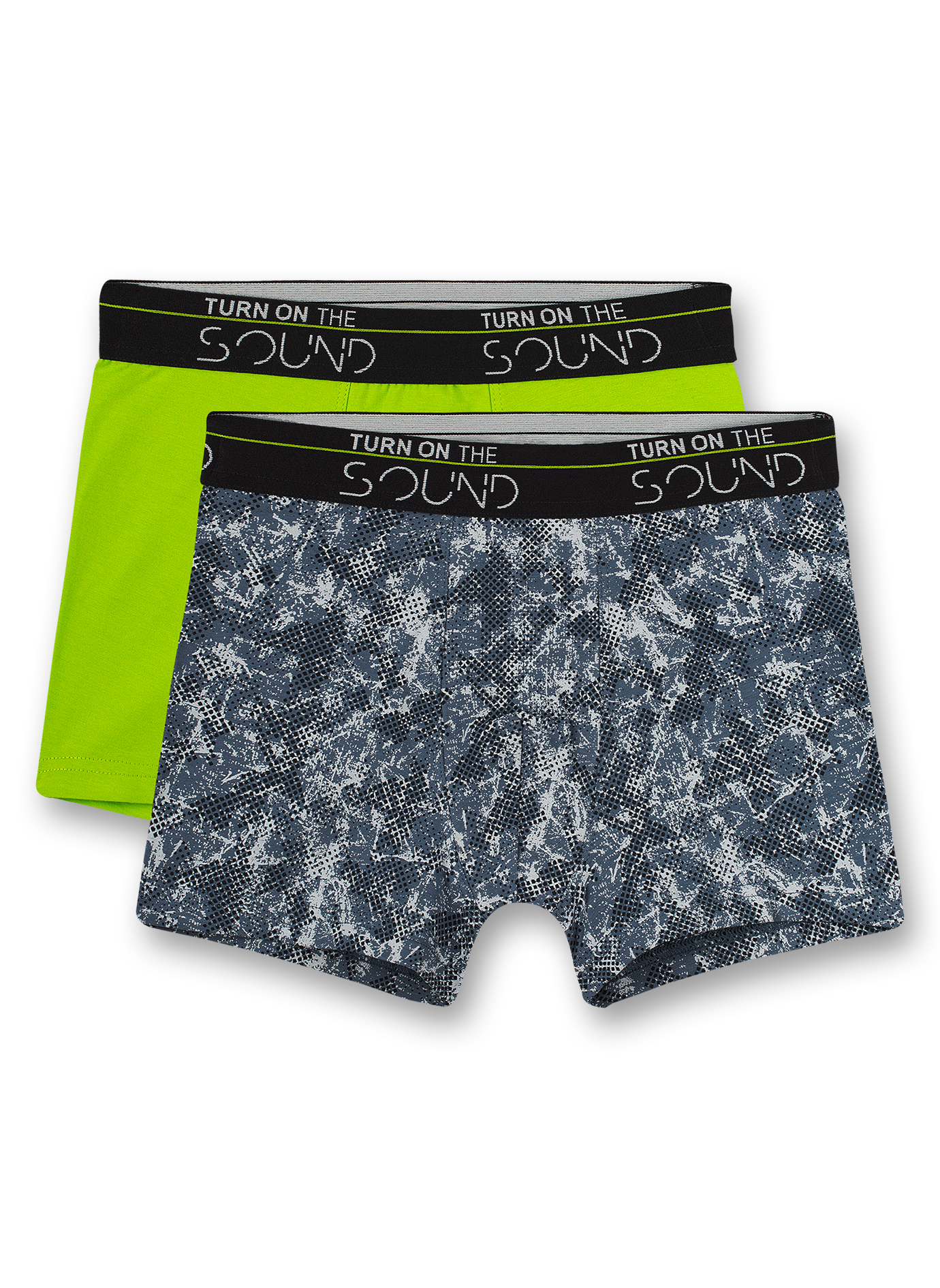 Jungen-Hipshorts (Doppelpack) Blau Camouflage und Neongrün Urban Music