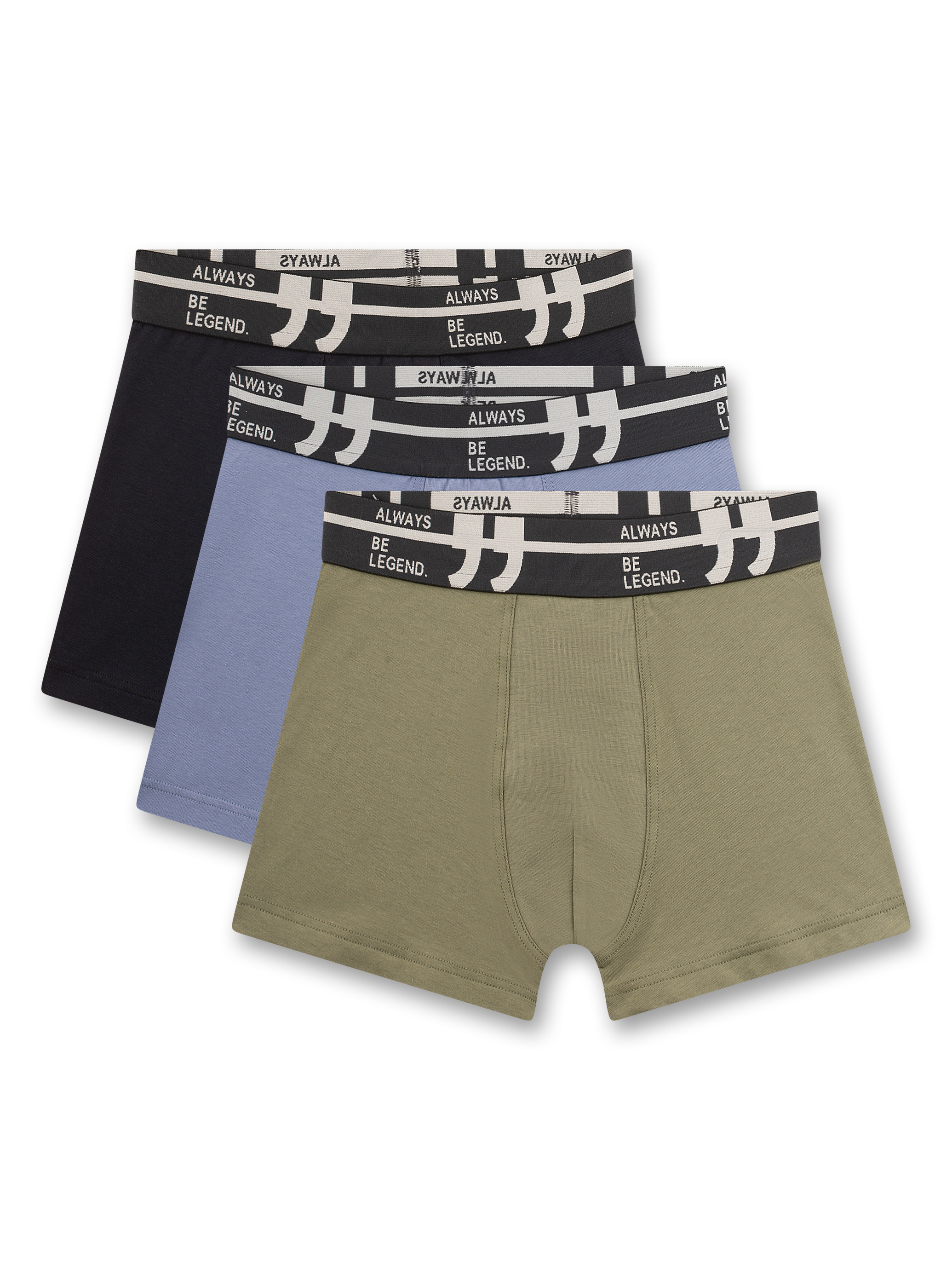 Jungen-Hipshorts (Dreierpack) dunkelblau, hellblau & olivgrün