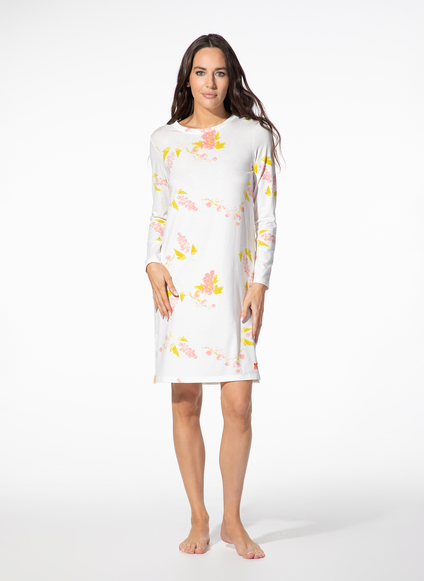 Nachthemd, Kleid, langarm, Blumenmuster, weiße Tunika