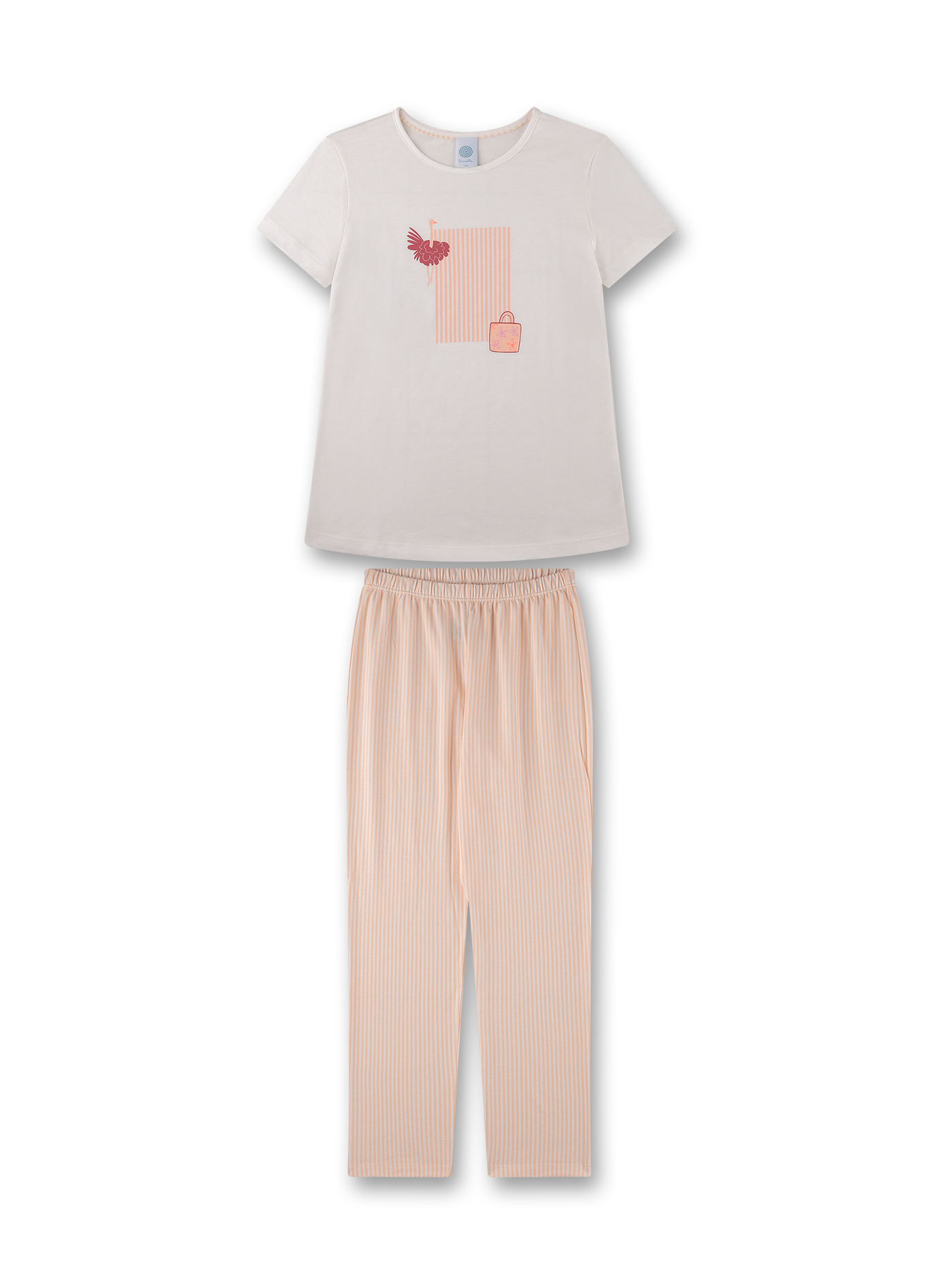 Mädchen-Schlafanzug kurzarm off-white Strauß