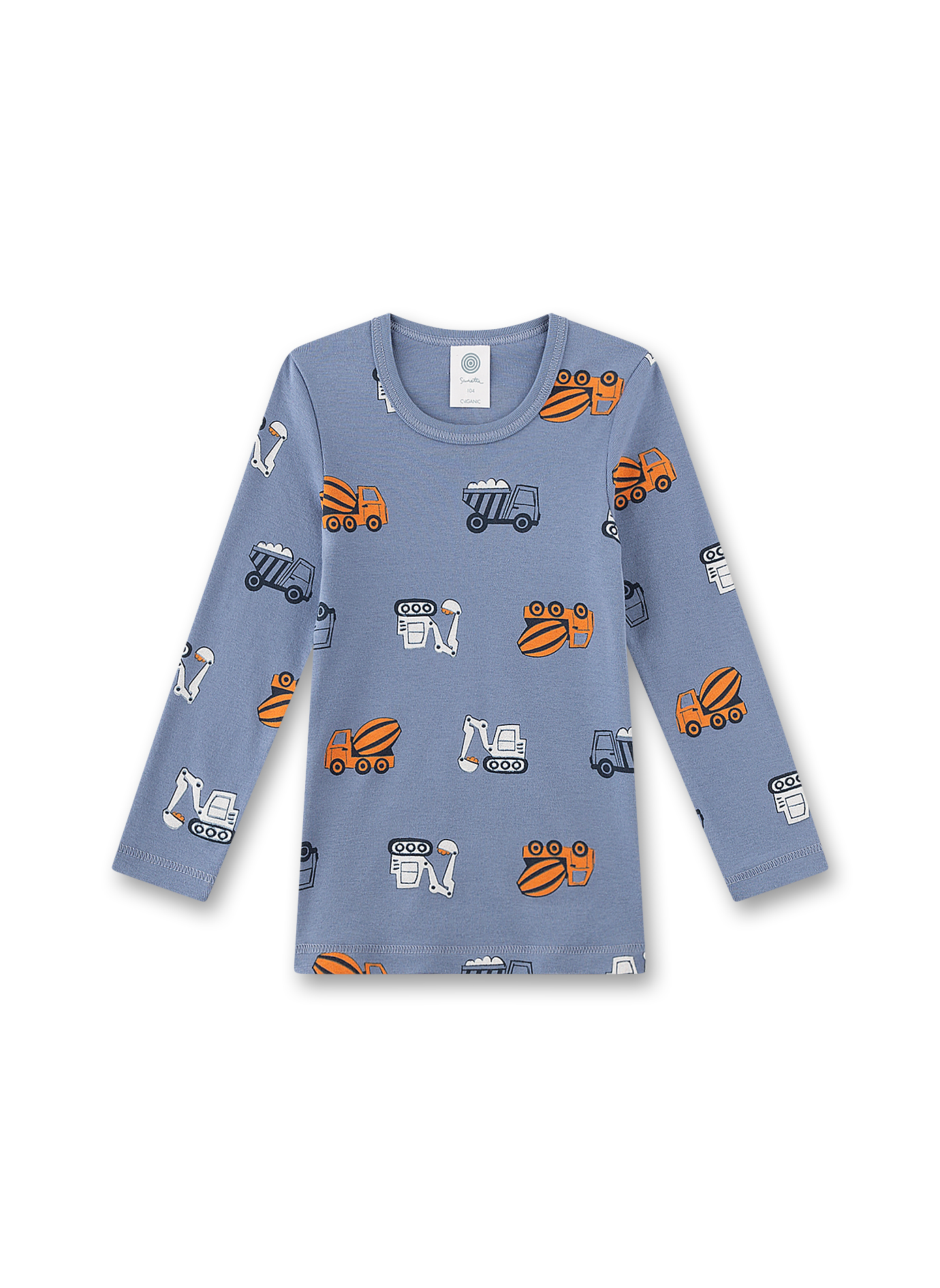 Kinderlongslee shirt, Baugeräte Muster, Baumaschinen Print, Rundhals Shirt, Blau