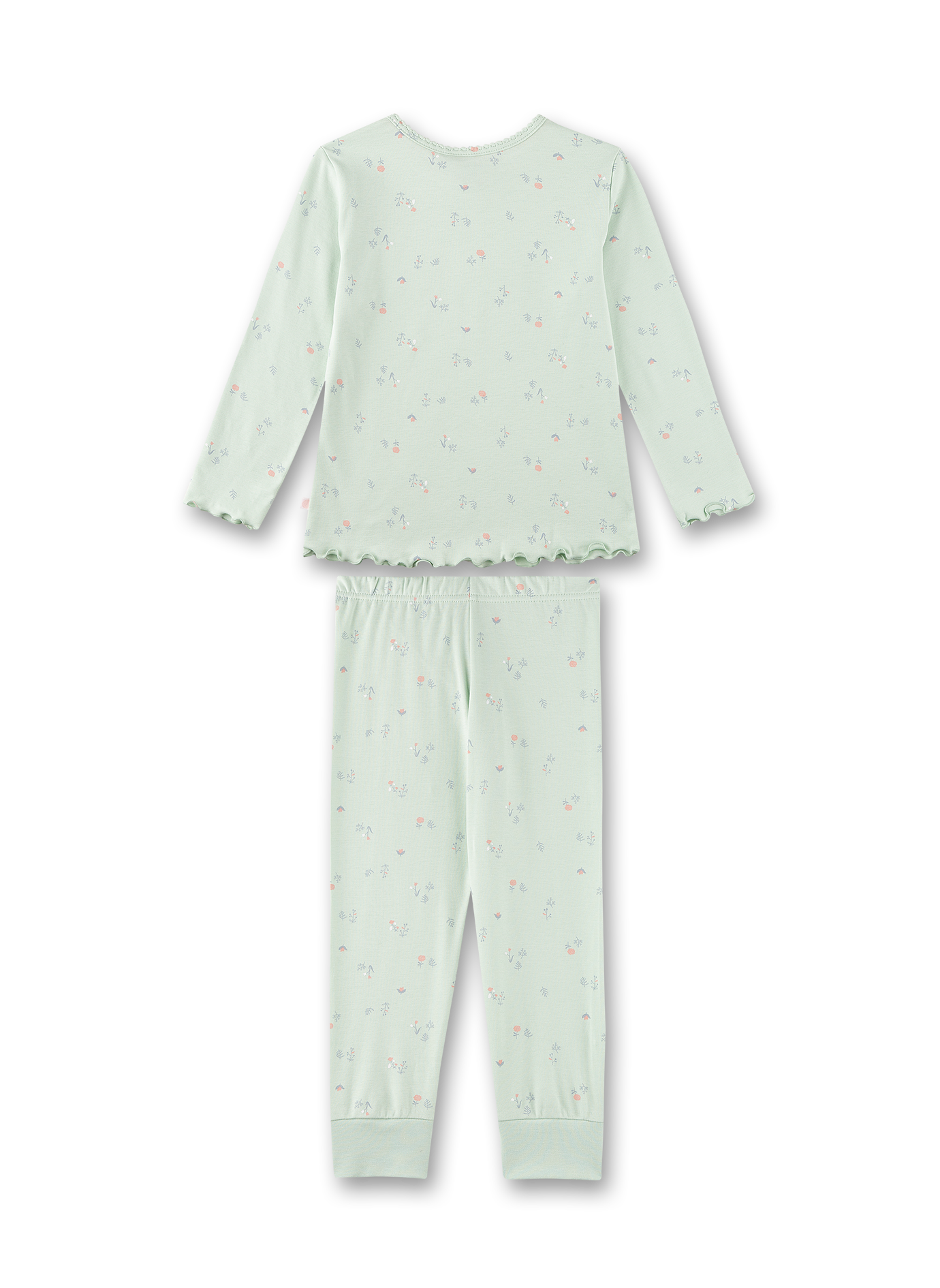 Pijama-Set, Lange Ärmel, Blumenmuster, Mintgrün, Elastische Bündchen