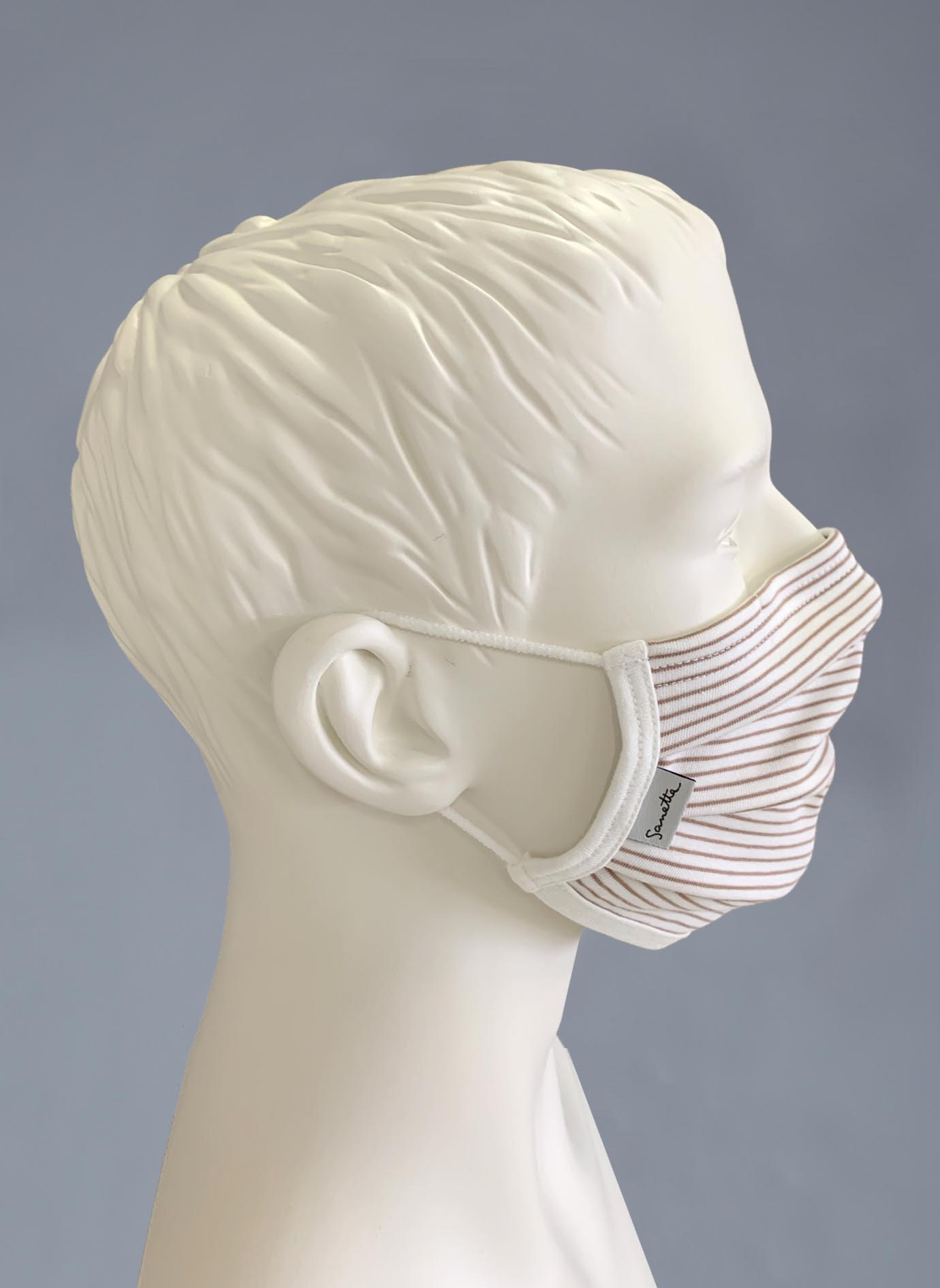  Wiederverwendbare Mund-Nasen-Maske Erwachsene Doppelpack Hellbraun Ringel