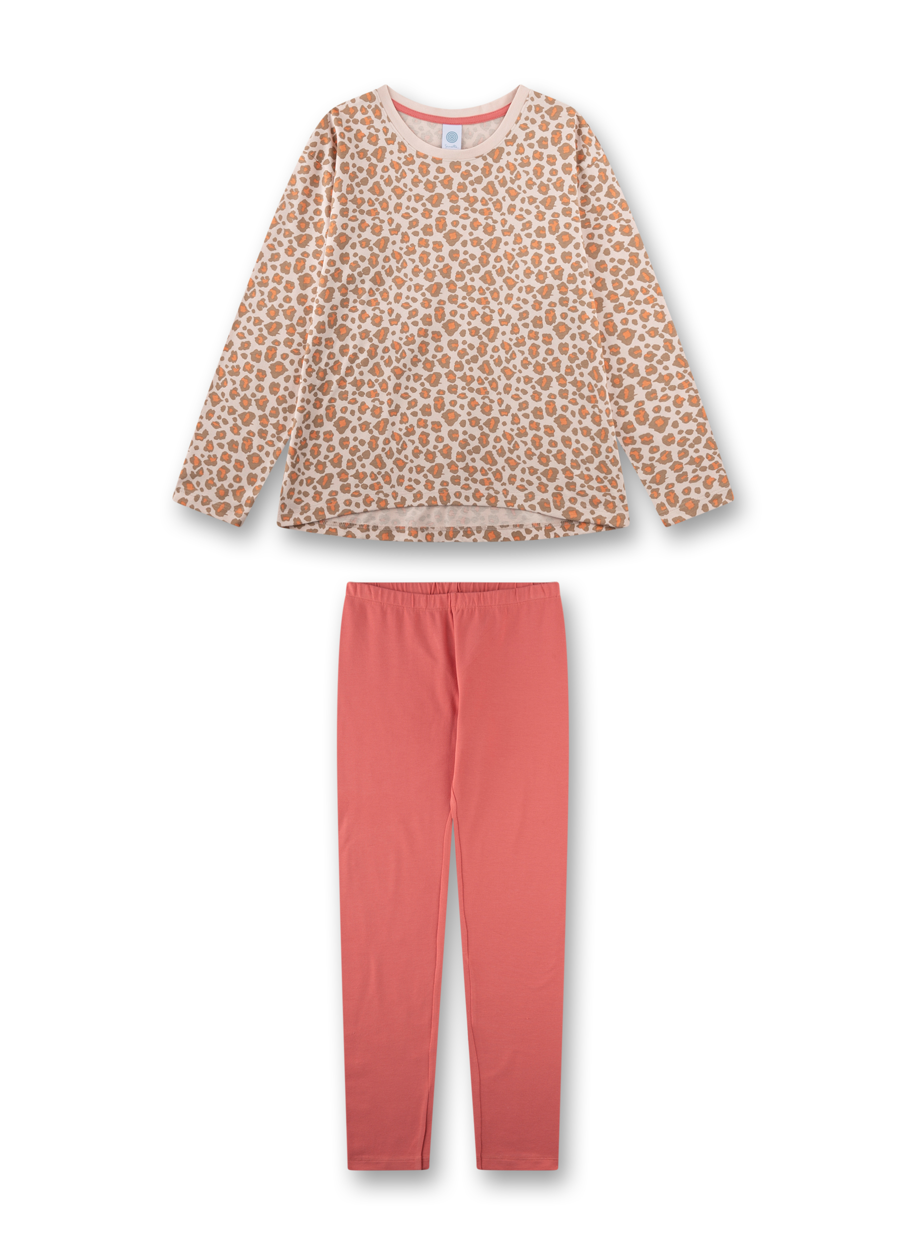 Mädchen-Schlafanzug langarm rosa Leo-Print