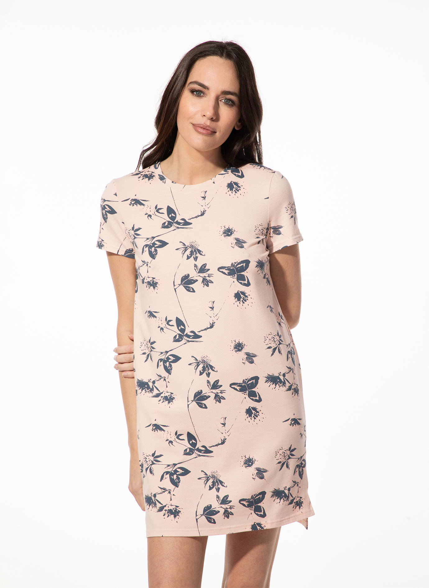 Damen-Nachthemd kurzarm rosa Blumen