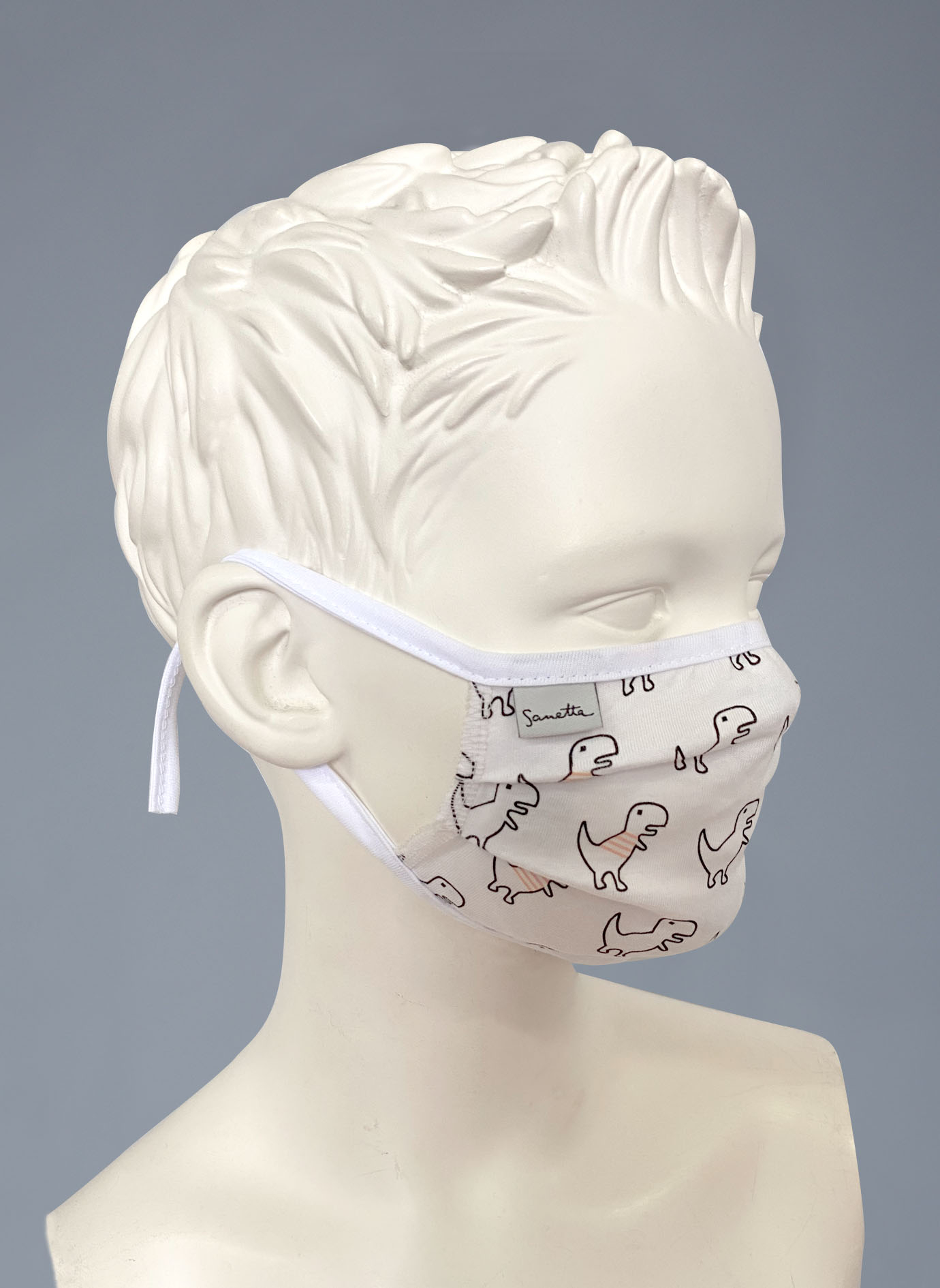 Wiederverwendbare Mund-Nasen-Maske Kinder Doppelpack Dino-Allover Weiß