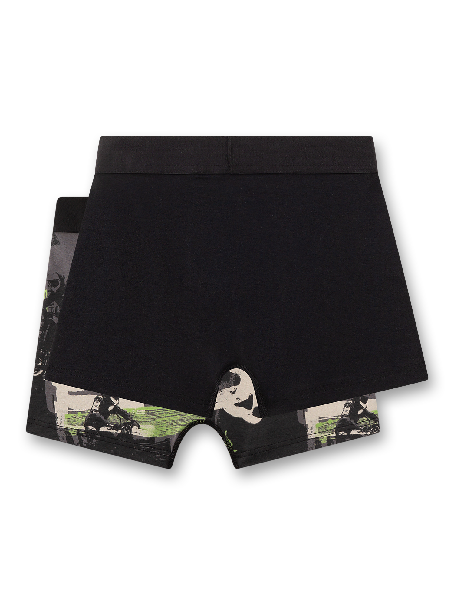 kurzehosen, schwarz, layered, grafik, biker-muster