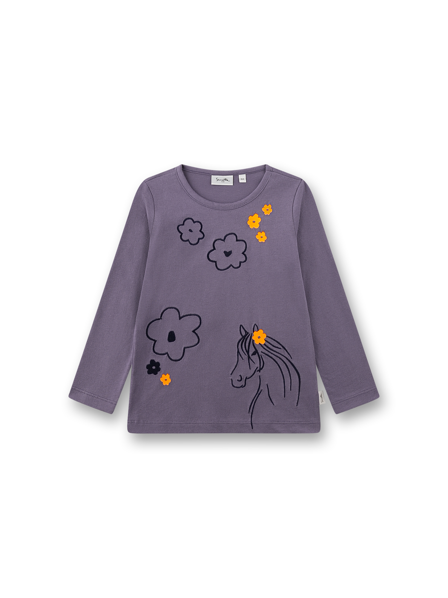 Mädchen-Langarmshirt lila Pferd