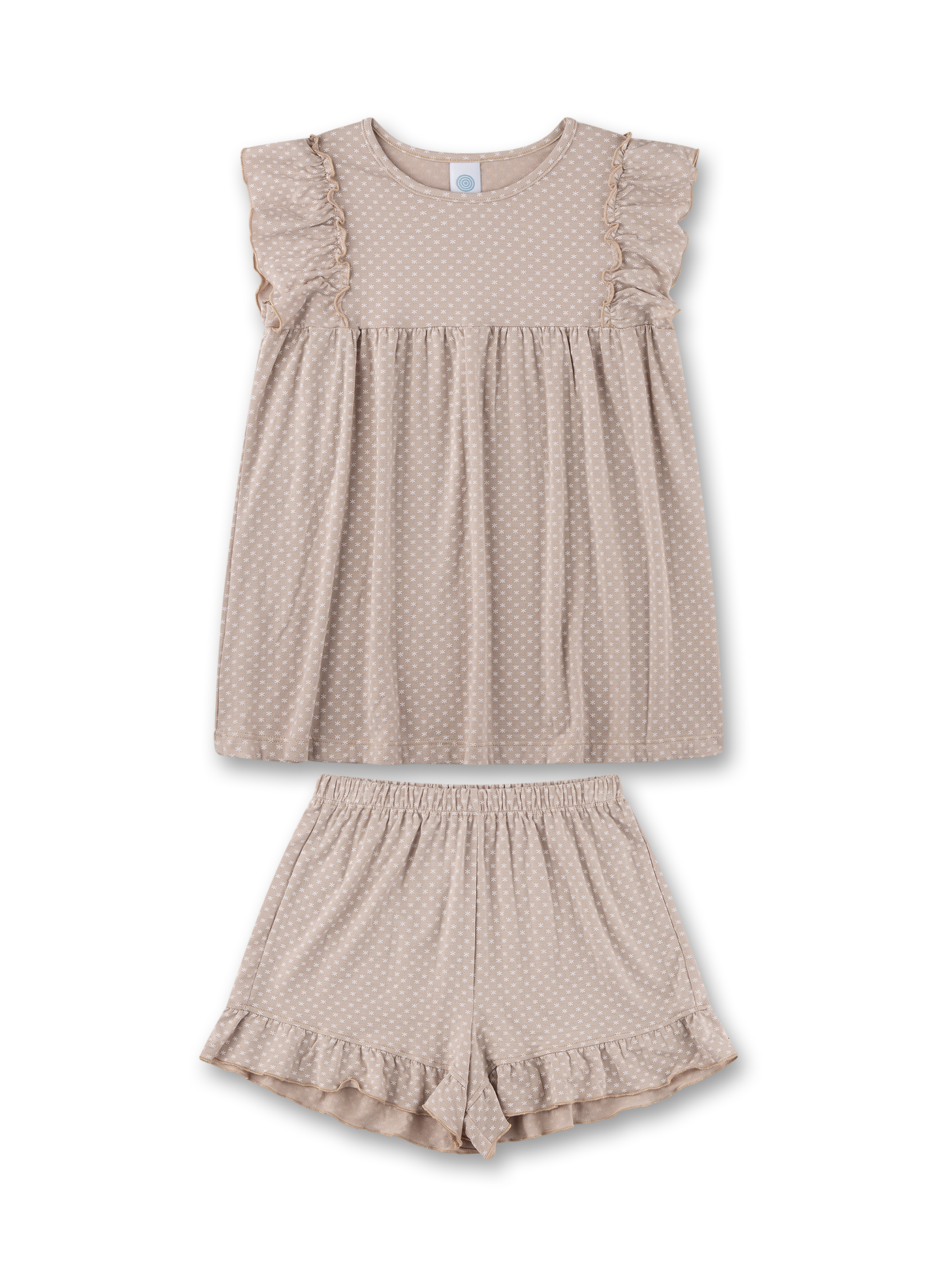 Mädchen-Schlafanzug kurz beige mit Rüschen
