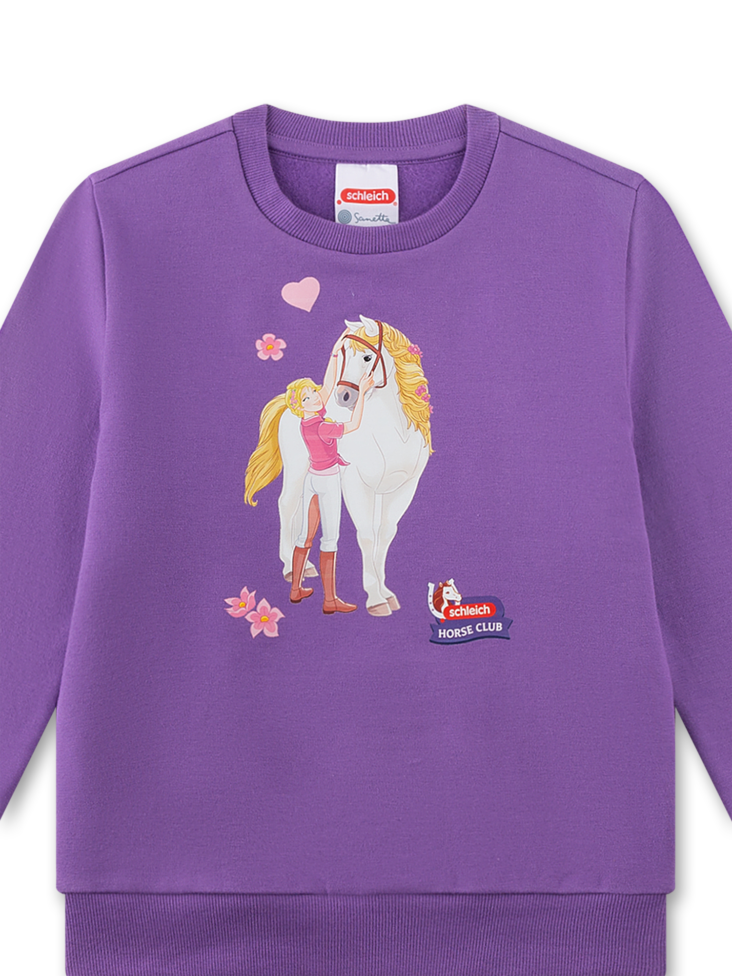 pferd, mädchen, pulli, lila, pferd-aufdruck