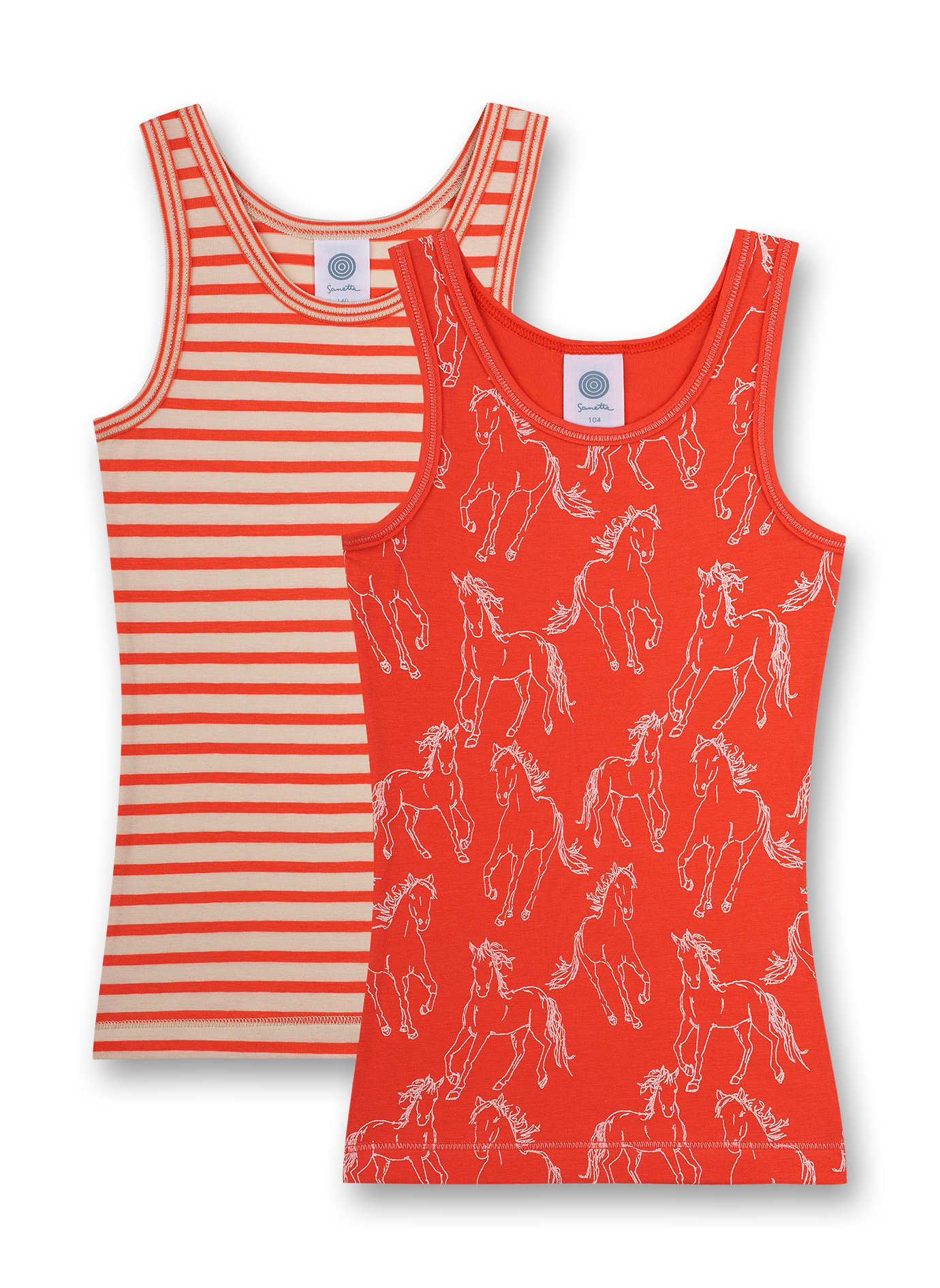 Mädchen-Unterhemd (Doppelpack) Orange und Ringel Flashy Horse