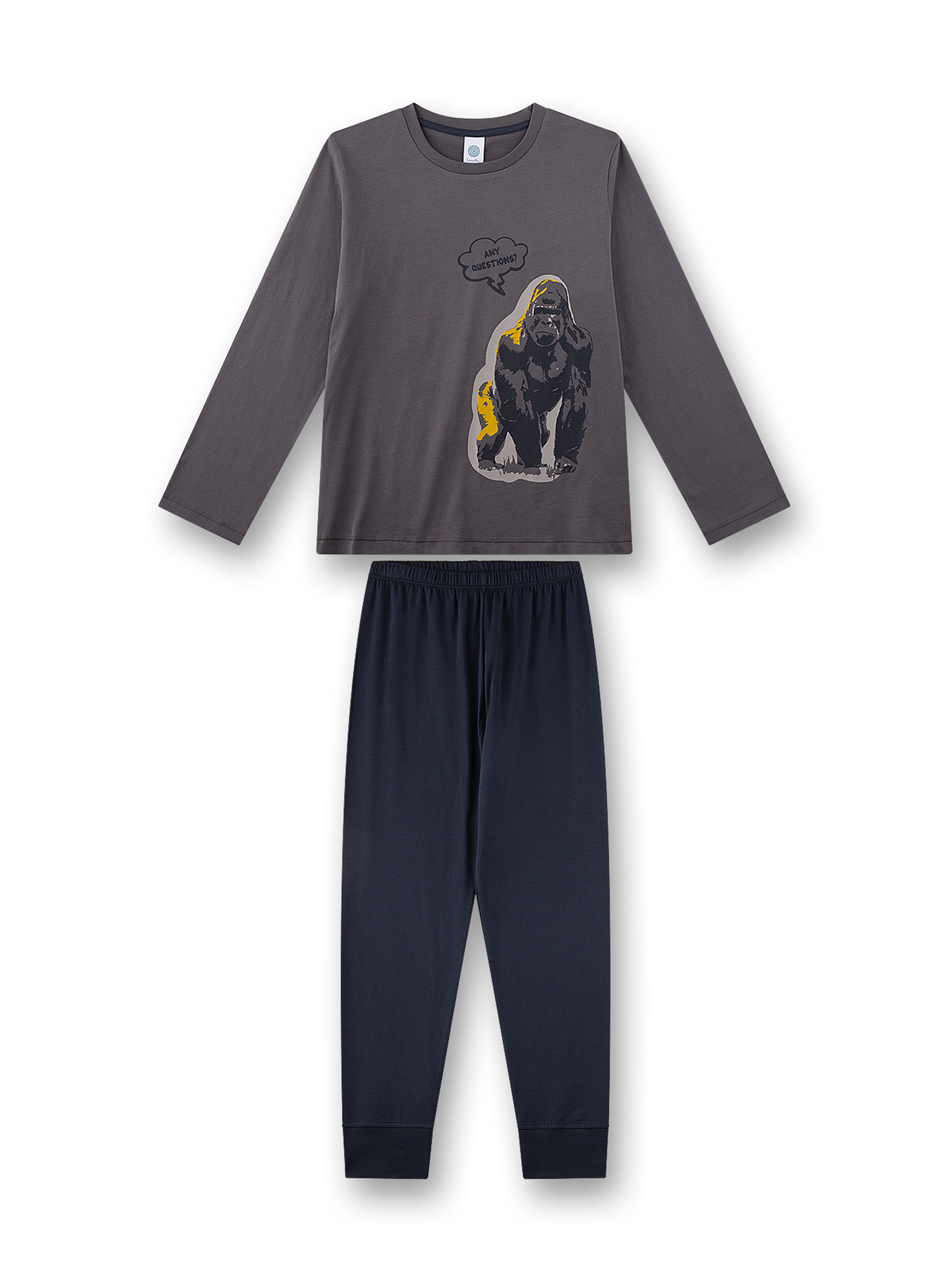Langarmshirt, Grafikprint, Gorilla, Dunkelgrau, Pyjama-Set