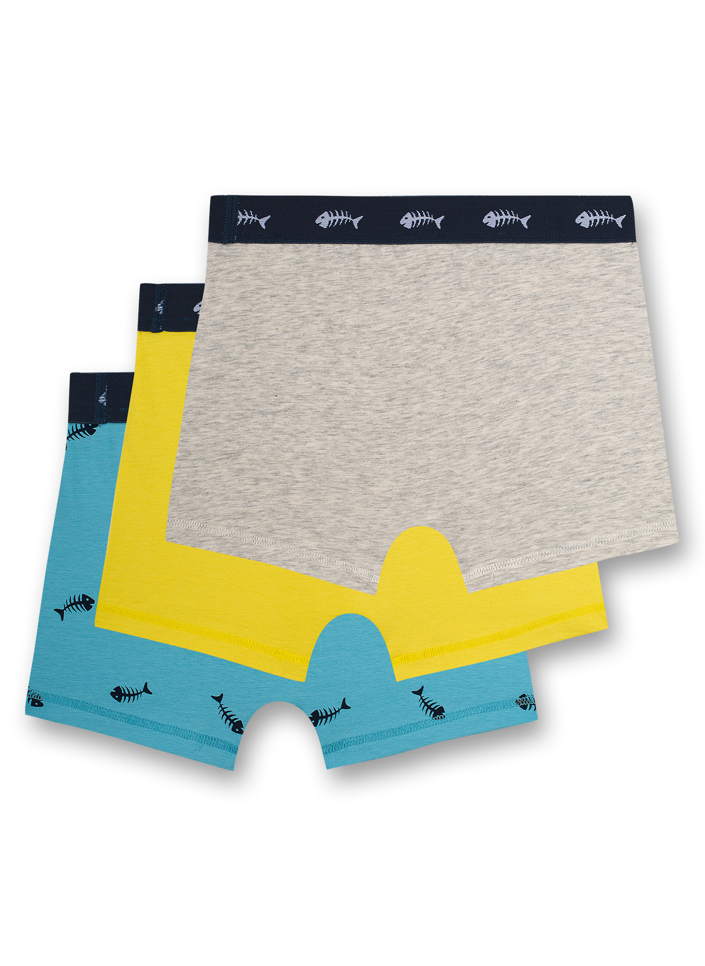 Jungen-Shorts (Dreierpack) Gelb Graumelange und Fischgräten-Allover in Hellblau