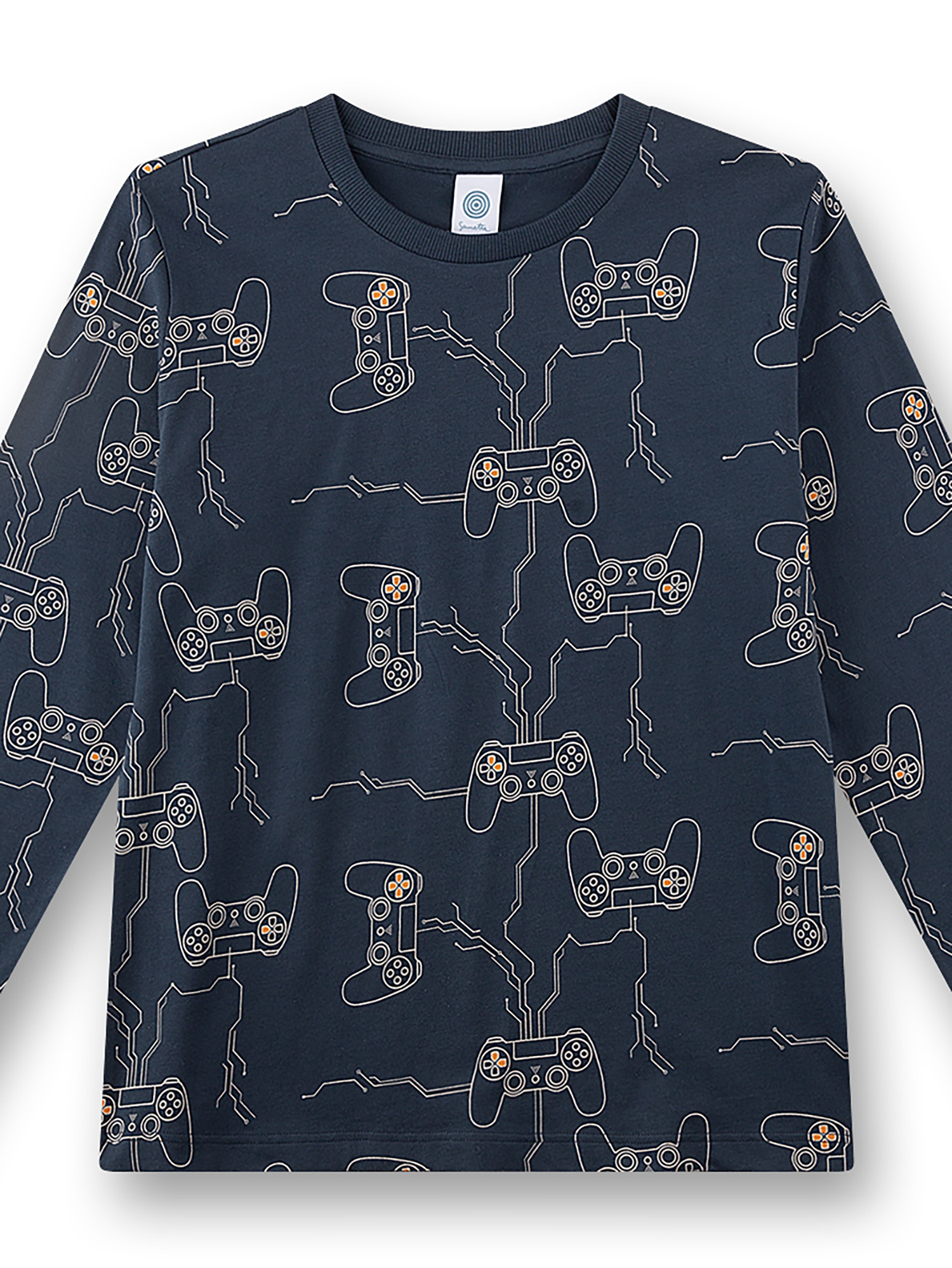 Pullover, Longsleeve, Gaming-Controller-Muster, Navy, Kindergröße