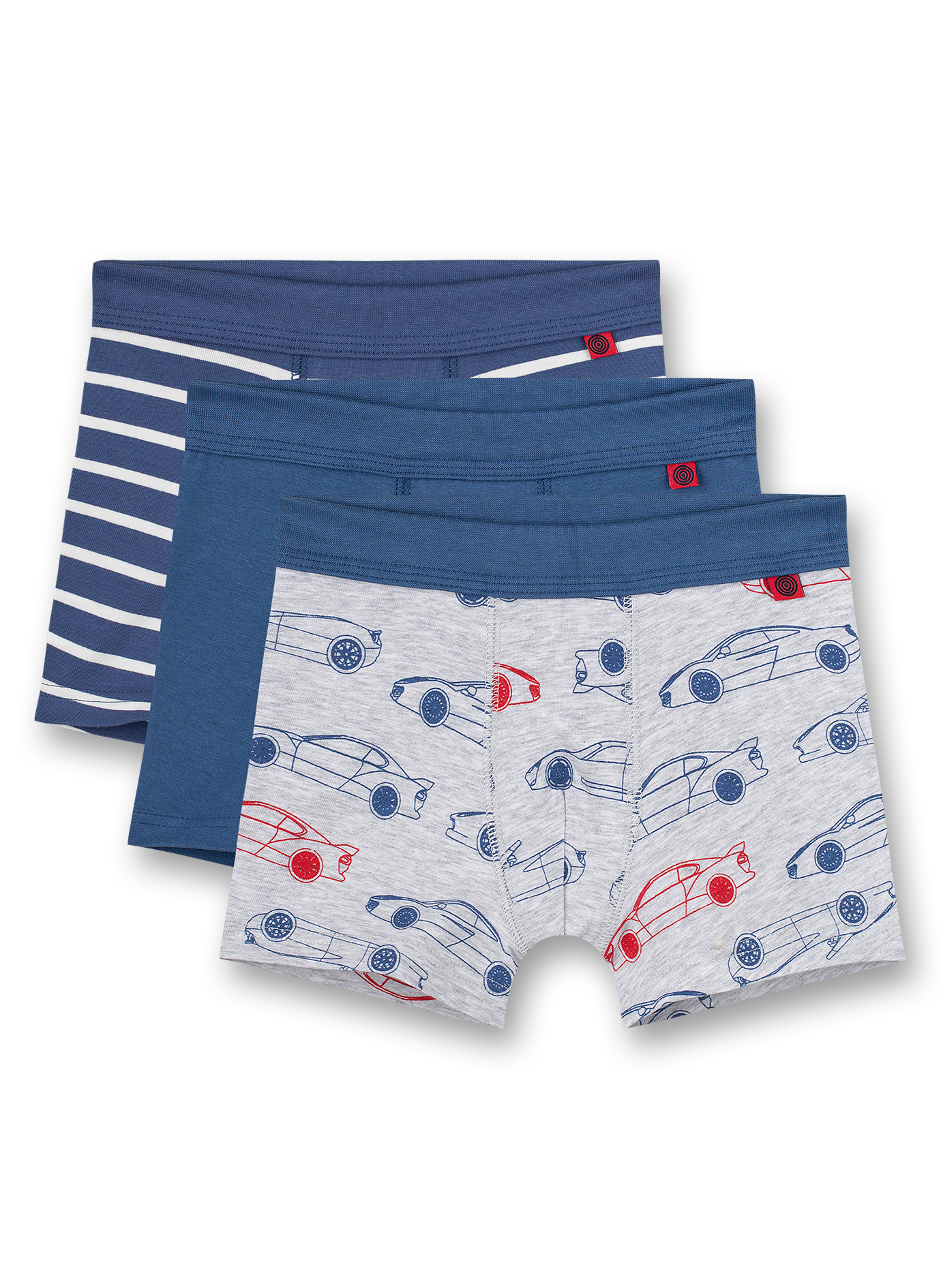 Jungen-Shorts (Dreierpack) Blau Blau Ringel und Graumelange