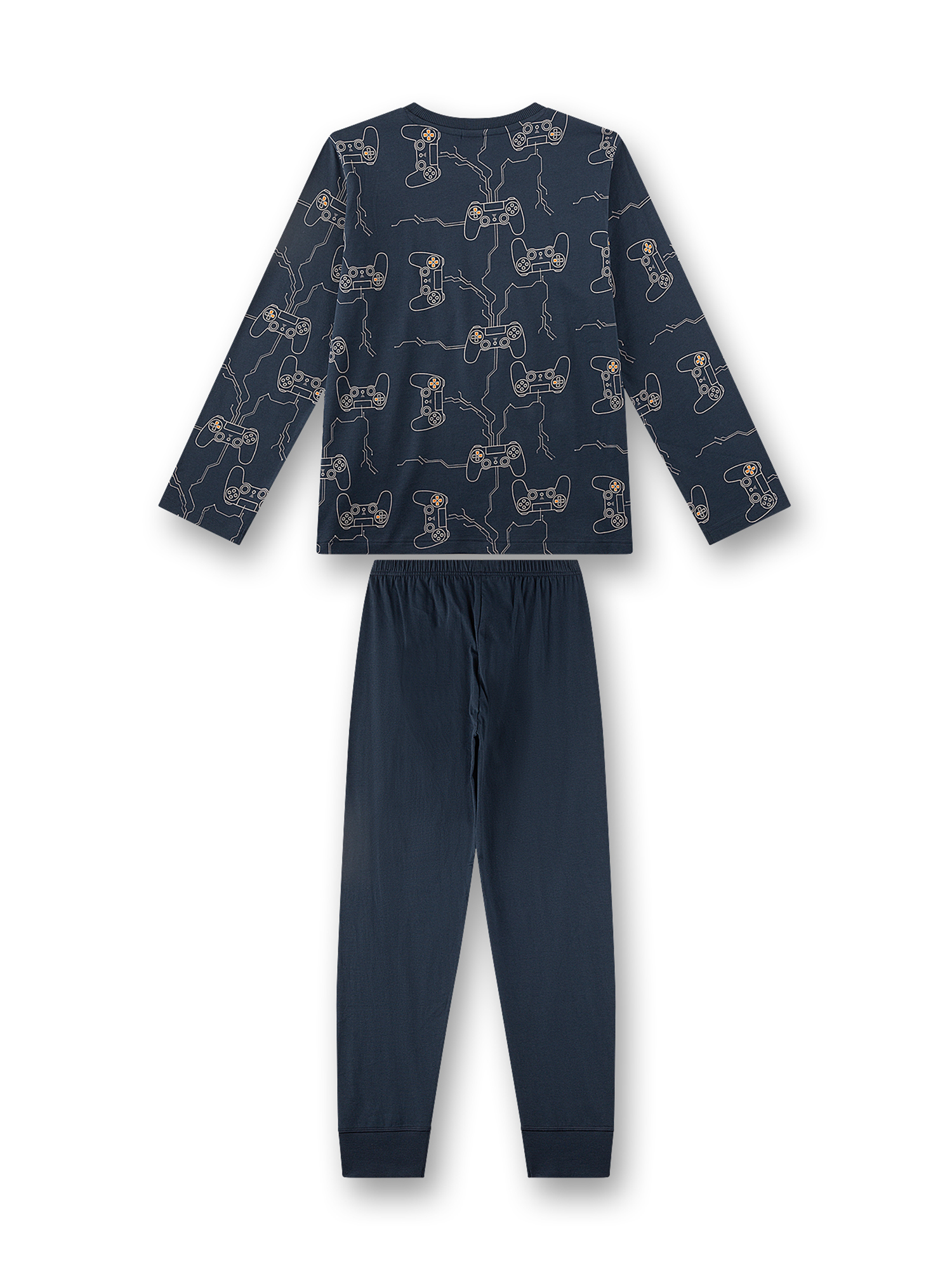 Pajamas Oberteil, Pajamas Hose, Langarm, Marineblau, Gemusterter Druck