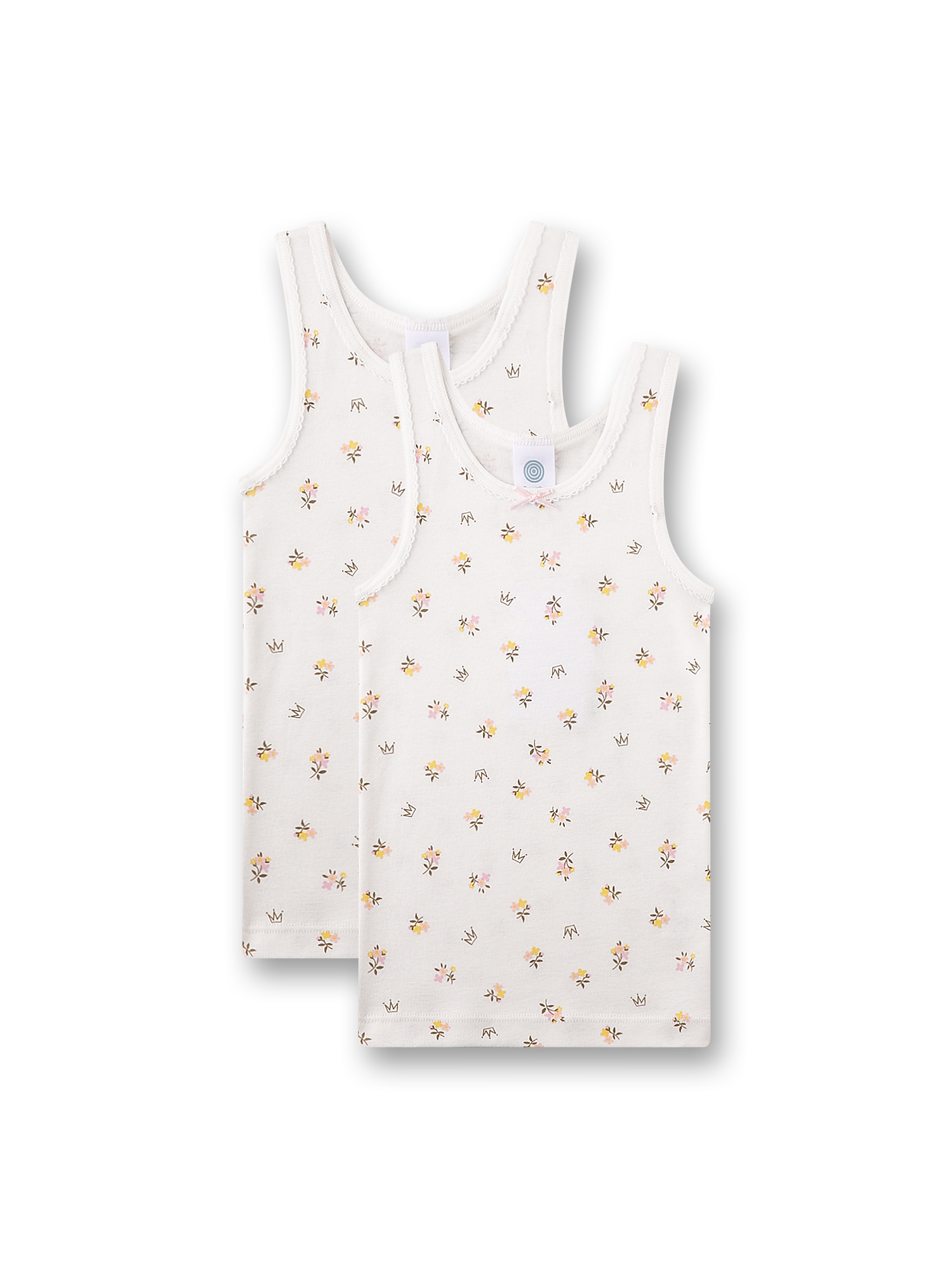 Mädchen-Unterhemden (Doppelpack) beige Blumen
