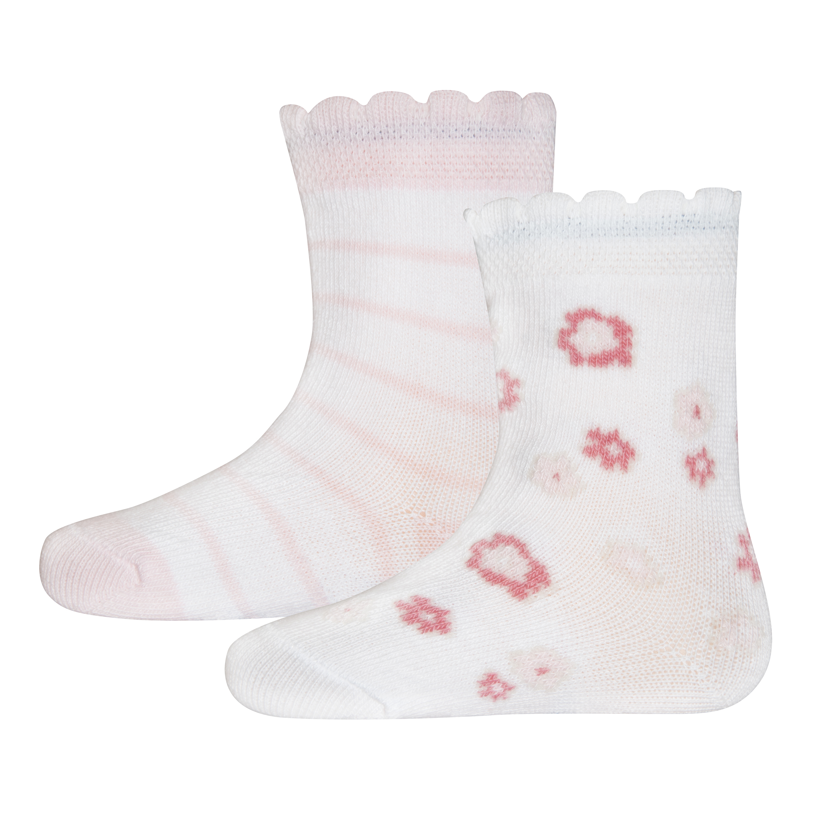 Mädchen-Socken (Doppelpack) Weiß Blume und Ringel 
