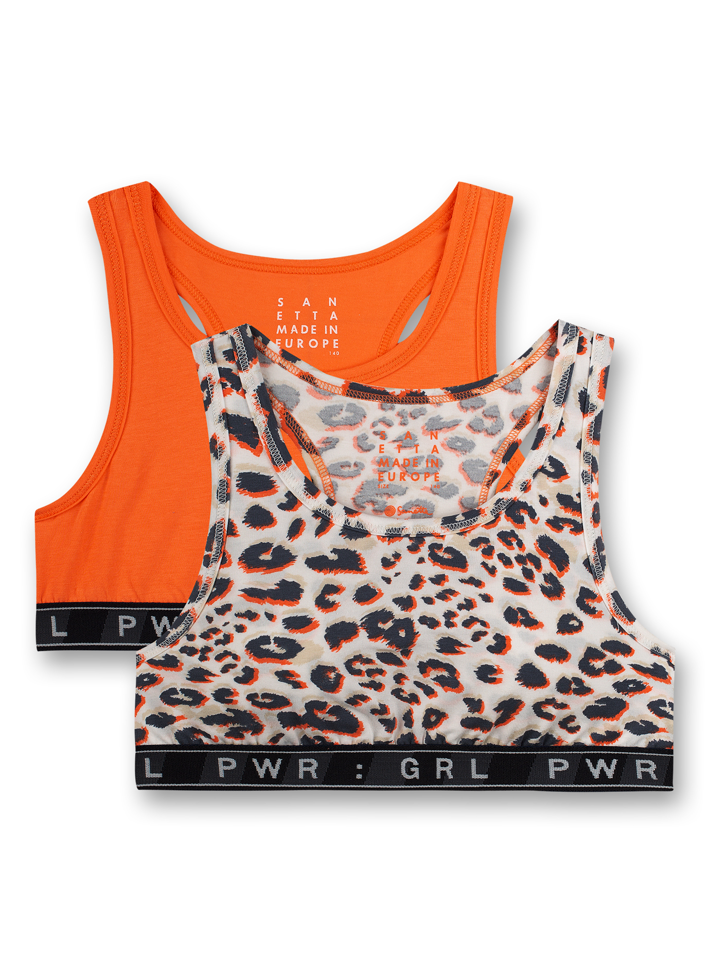 Mädchen-Bustier (Doppelpack) Leo-Allover und Orange Athleisure