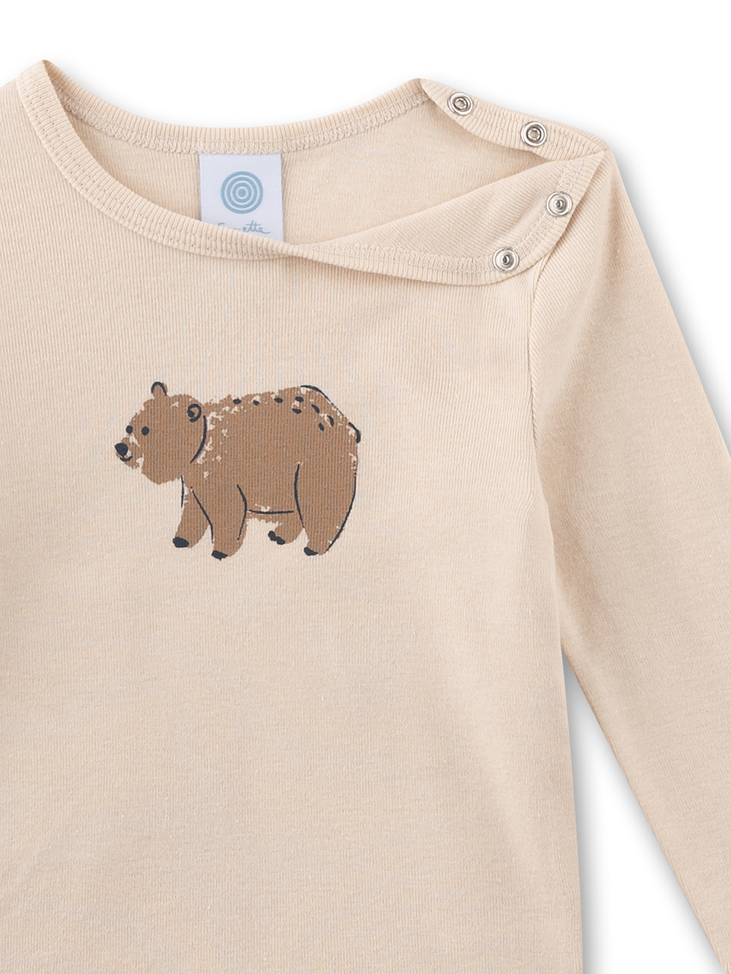 Baby sweater, Bear print, Beige, Snap buttons, Long sleeve
