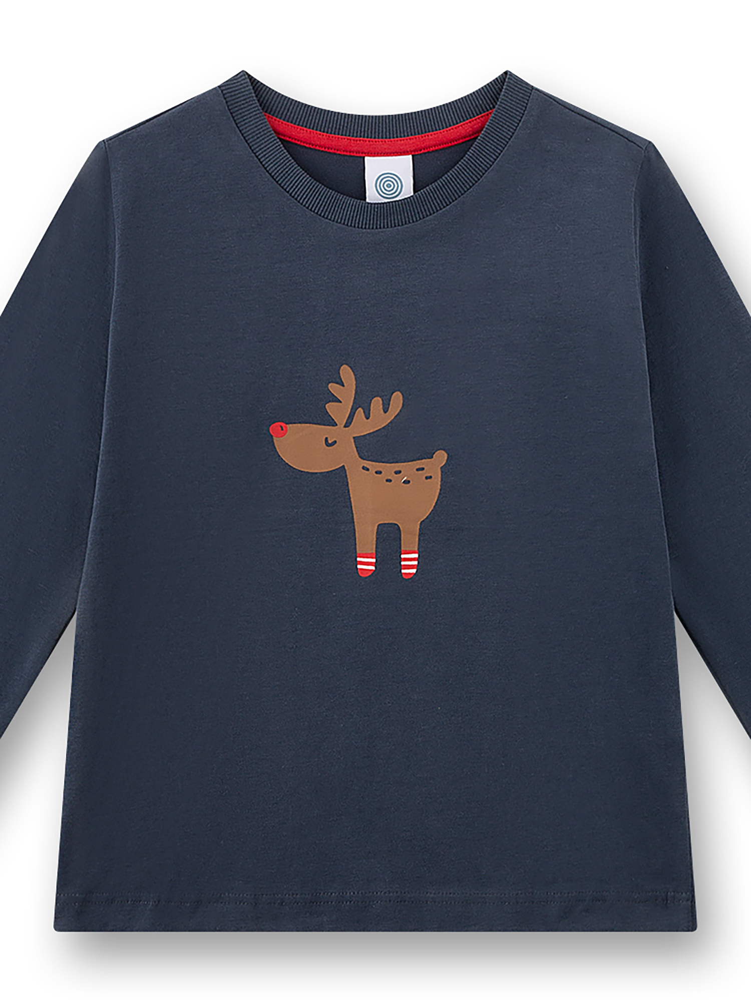 Kinder-Langarmshirt, dunkelblau, Rundhalsausschnitt, Rentiermotiv, Baumwolle
