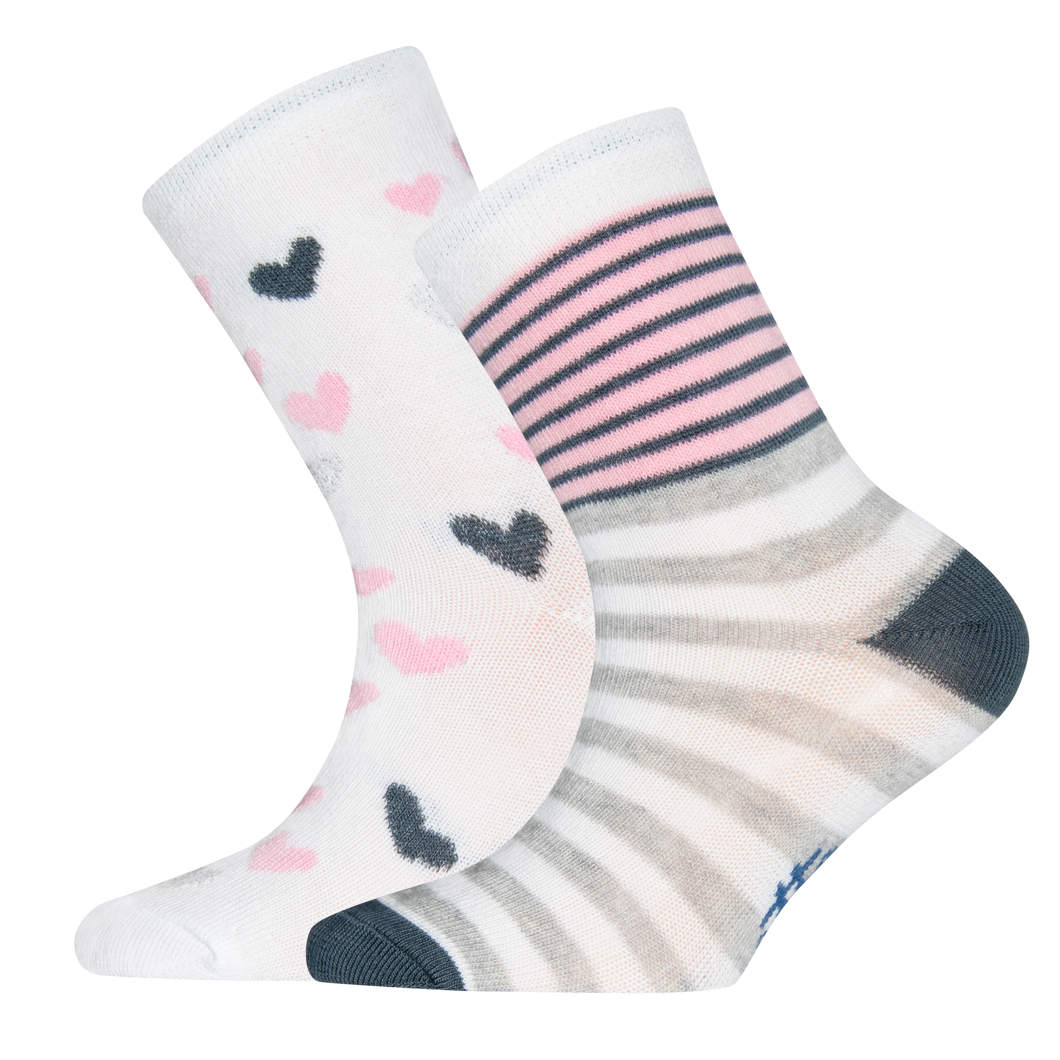Mädchen-Socken (Doppelpack) Weiß Herzchen Ringel