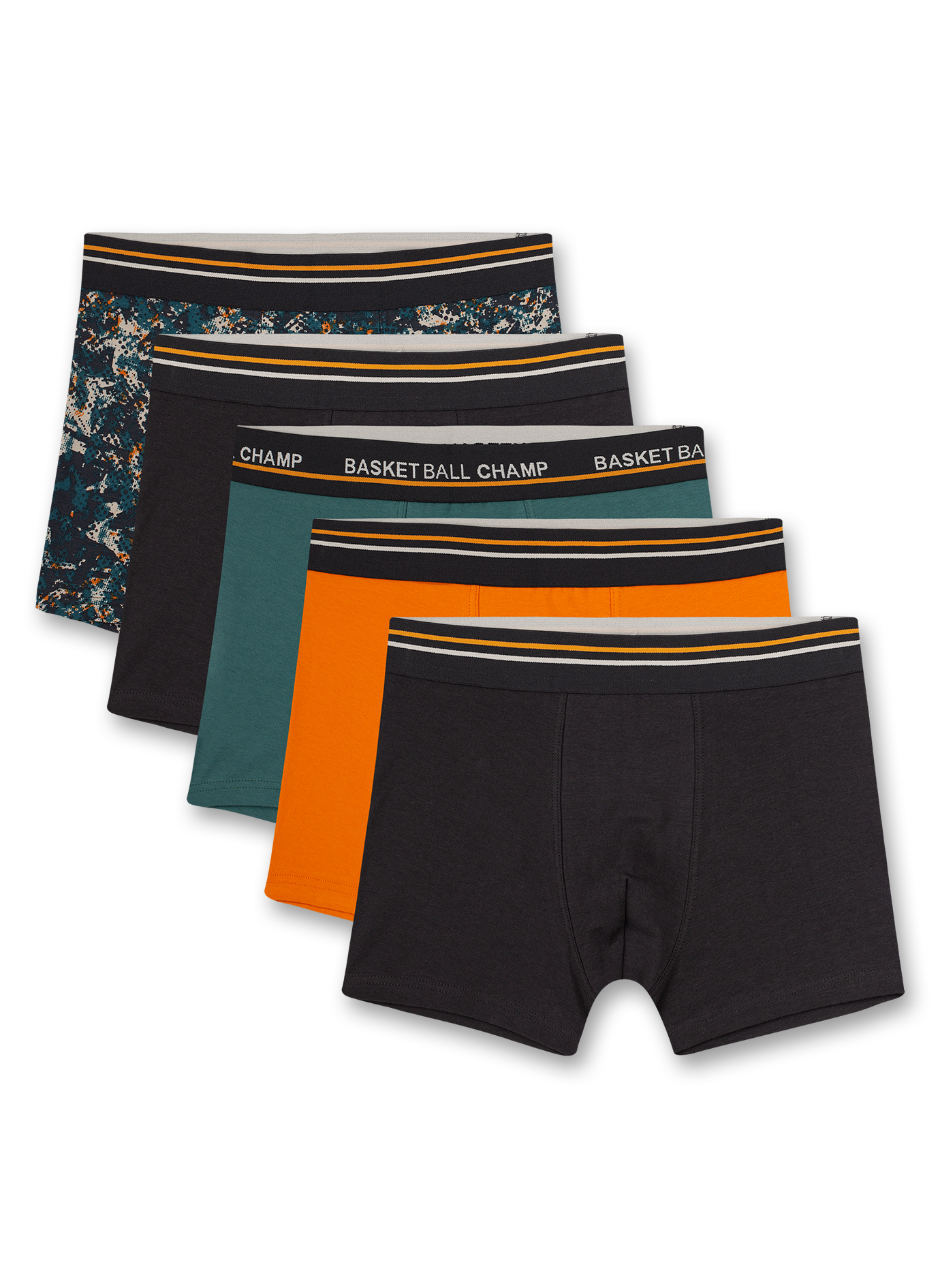 Jungen-Hipshorts (5er-Pack) Schwarz Orange und Grün